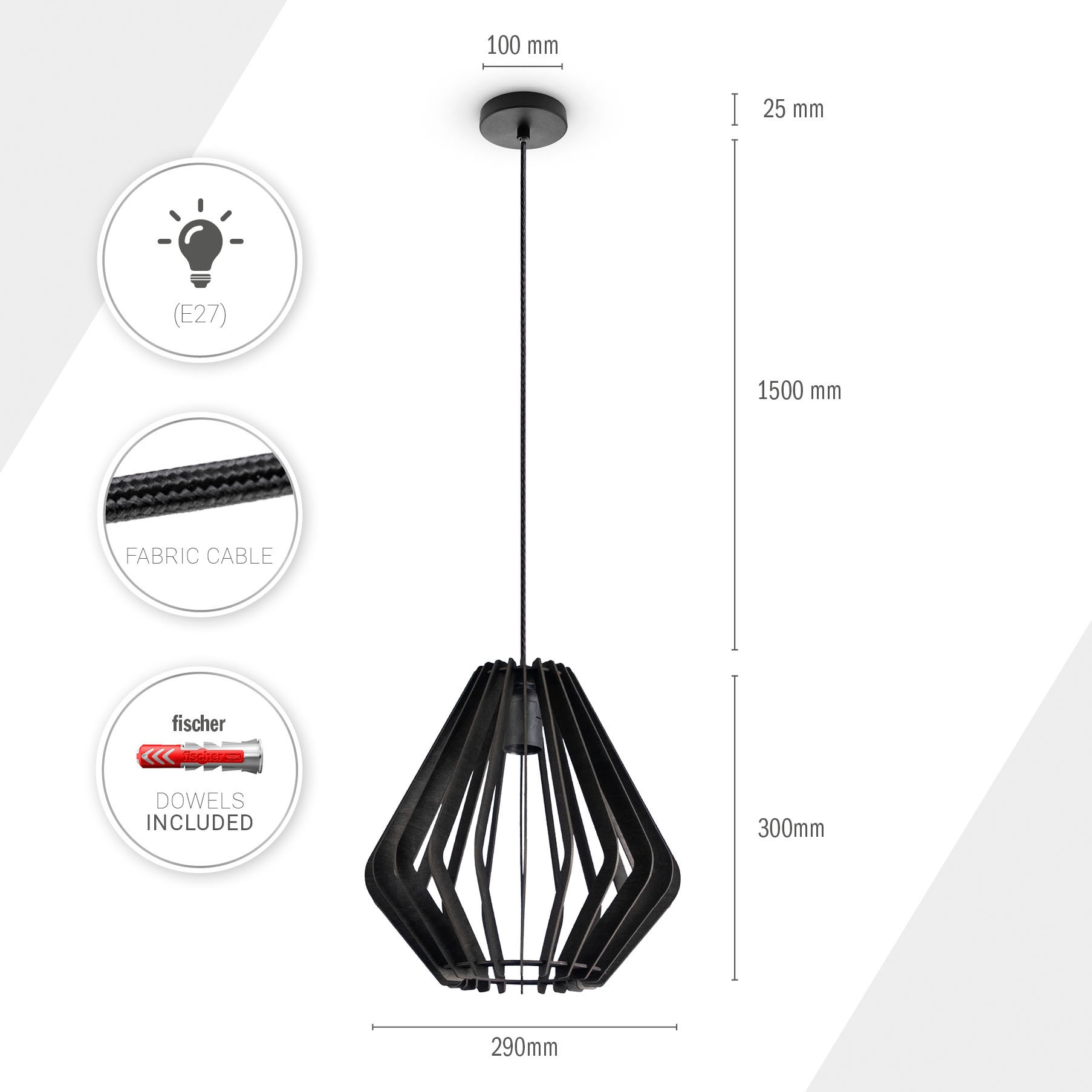 Paco Home Pendelleuchte »KOONI«, Leuchtmittel E27 | ohne Leuchtmittel, Pendelleuchte Holz Esszimmer Bar Deckenlampe Rustikal Natur Boho E27