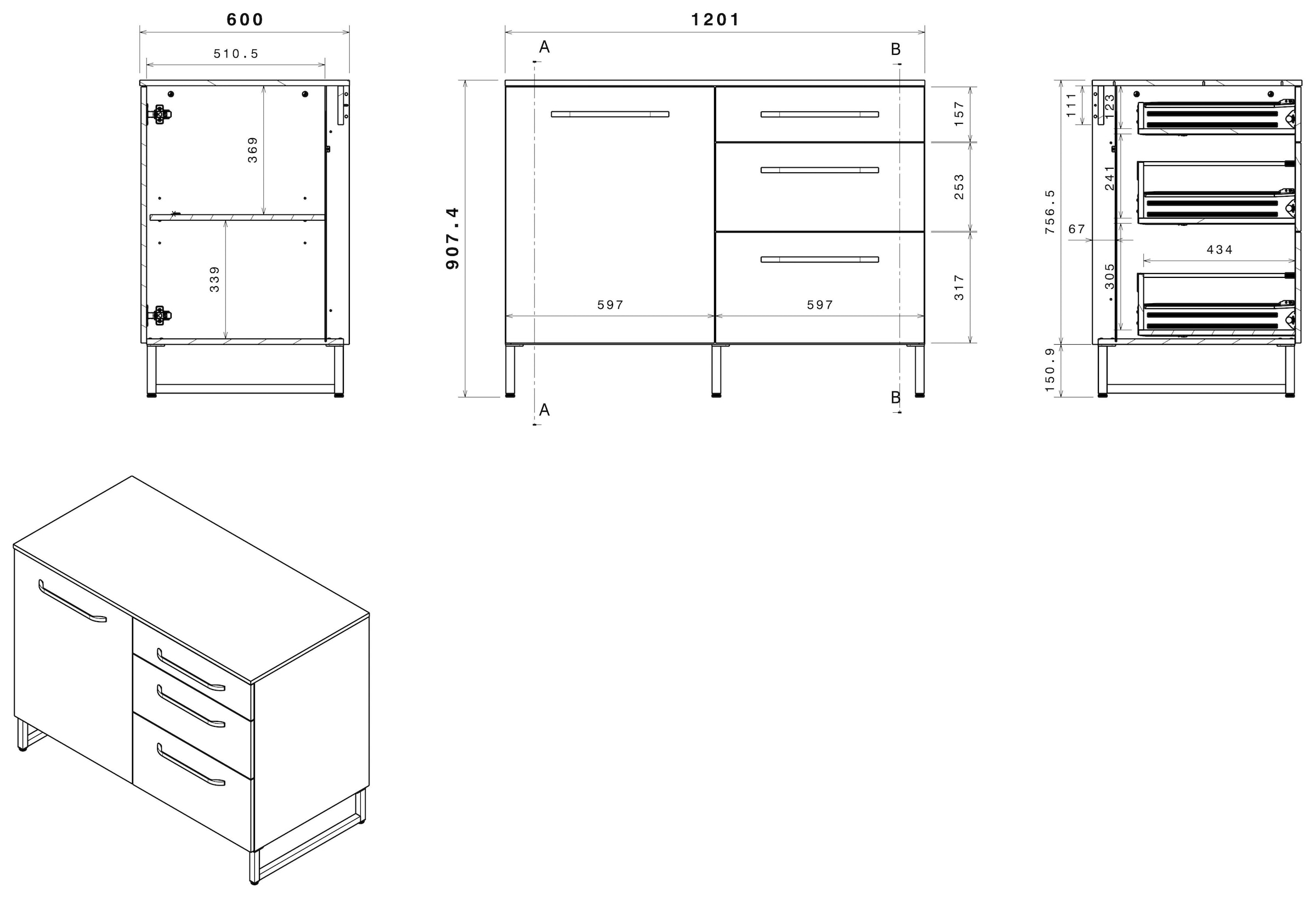 Parisot Schrank-Set »Wave 1, Küchenschrank, Buffetset, Küche«, (Set, 9 St., 4xUnterschrank, Theke/Arbeitsplattenergänzung.,3x Hochschrank, Regal), Türen mit Softclose Funktion, Thekenplatte aus Eiche - funiert
