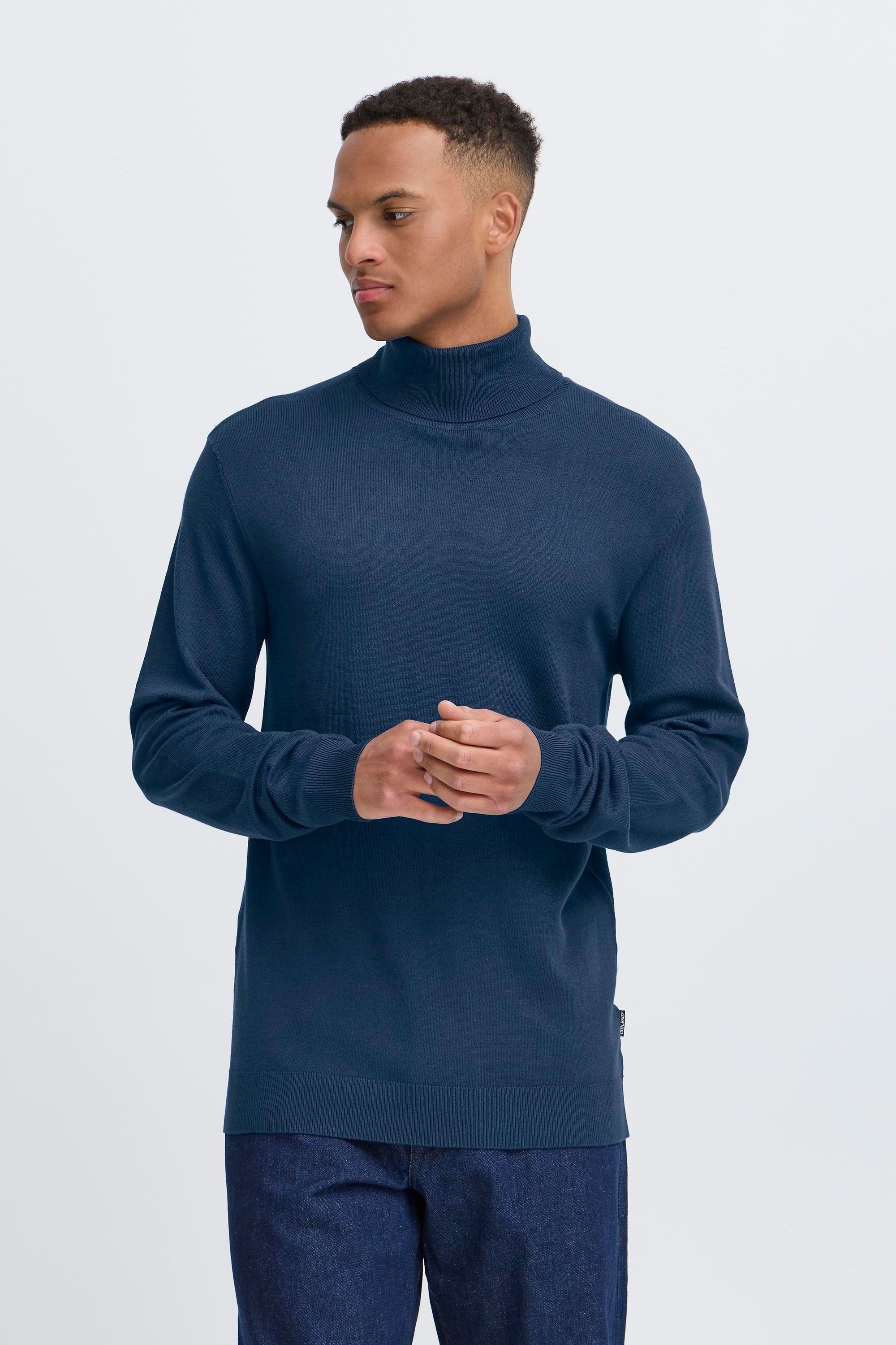 Rollkragenpullover BLEND "Rollkragenpullover BHDAN", Herren, Gr. XXL, blau (marineblaus), Obermaterial: 70% Viskose CV. 30% Nylon NY., Pullover Rollkragenpullover 5
