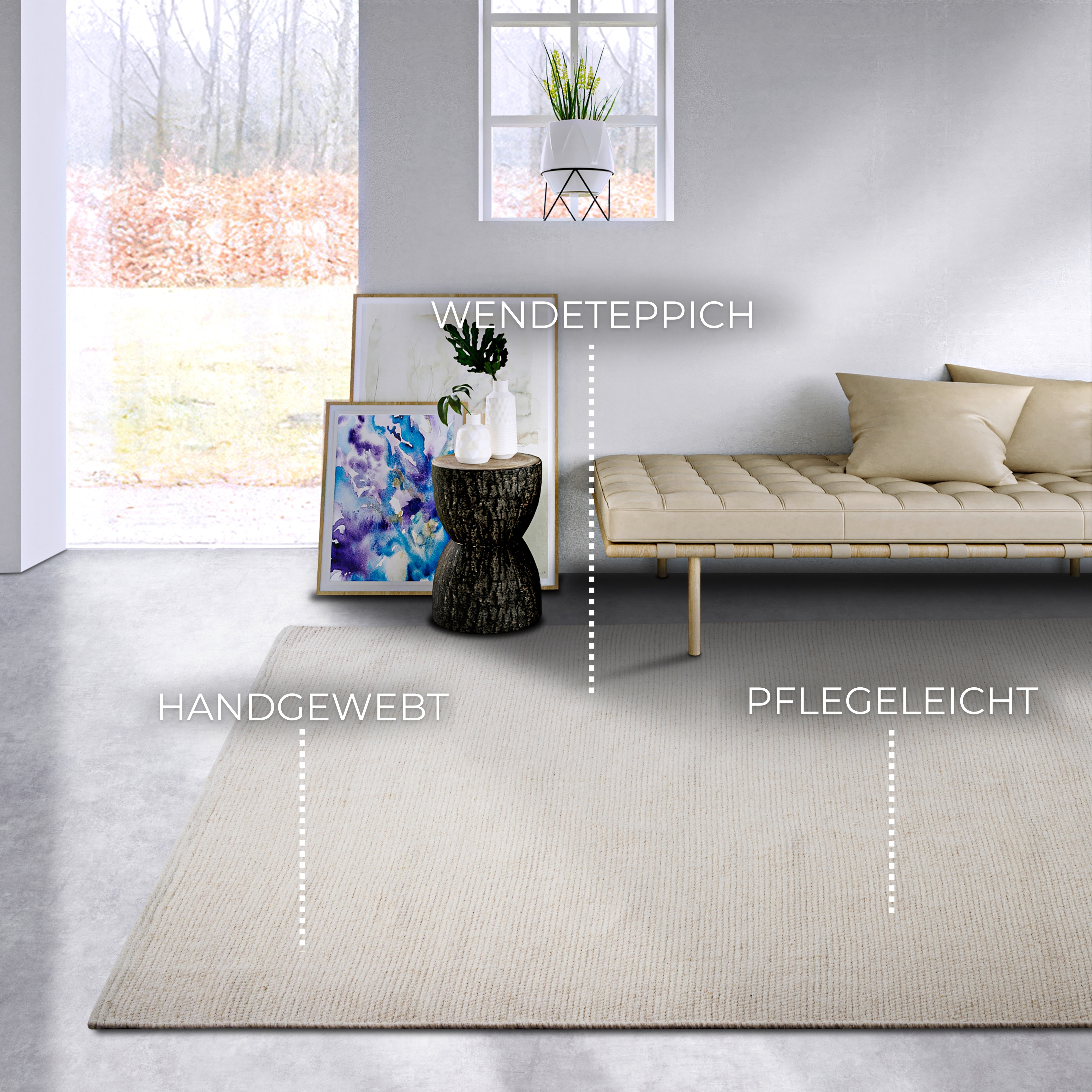 Thumbnail - ELLE DECORATION Wollteppich "Pradesh", rechteckig, 10 mm Höhe, Handgewebt, Wolle, Natur, Läufer, Wohnzimmer, Schlafzimme...