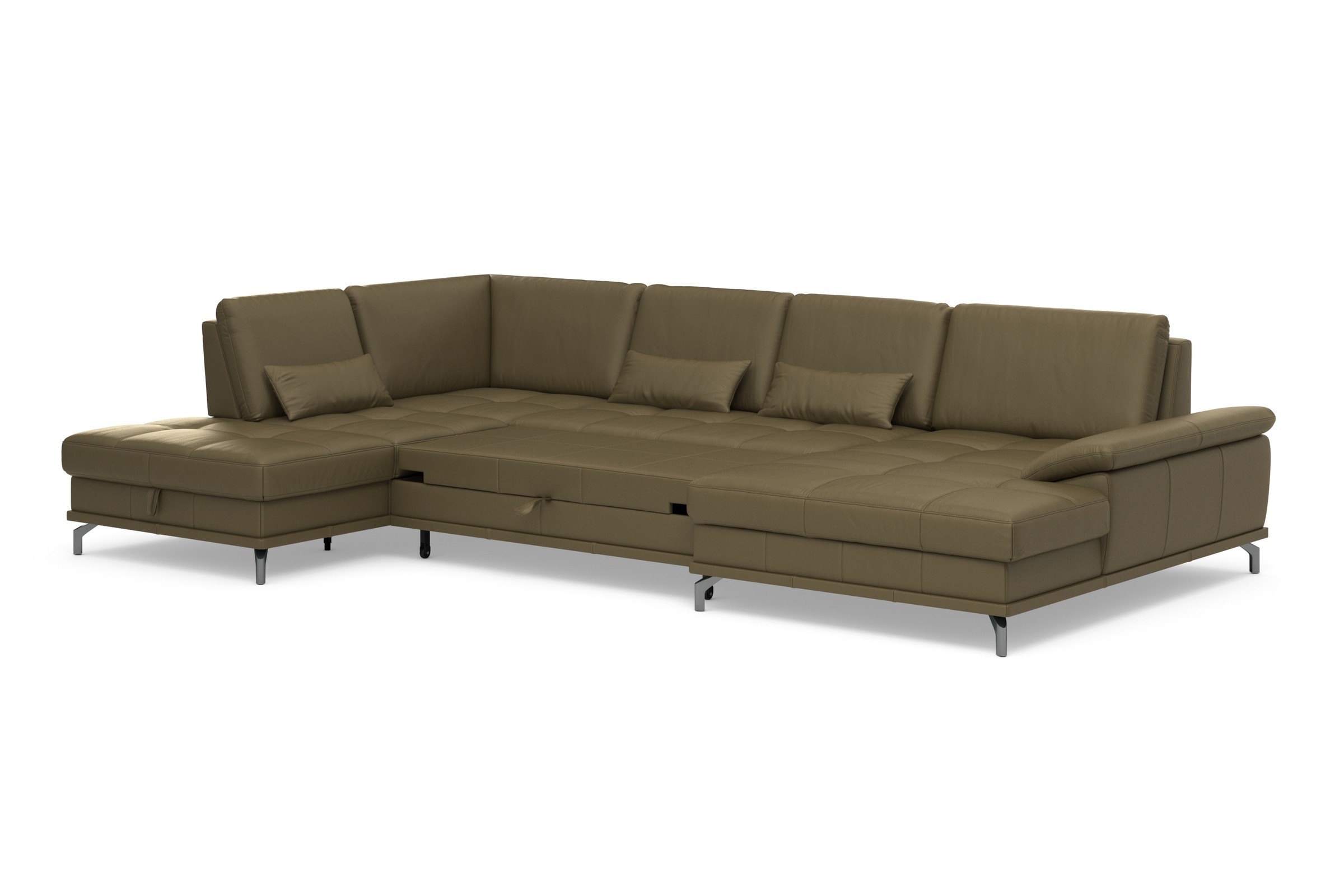 Places of Style Wohnlandschaft »Costello U-Form, mit Sitztiefenverstellung, Armteilverstellung und«, 3 Nierenkissen, optional Bettfunktion und Bettkasten