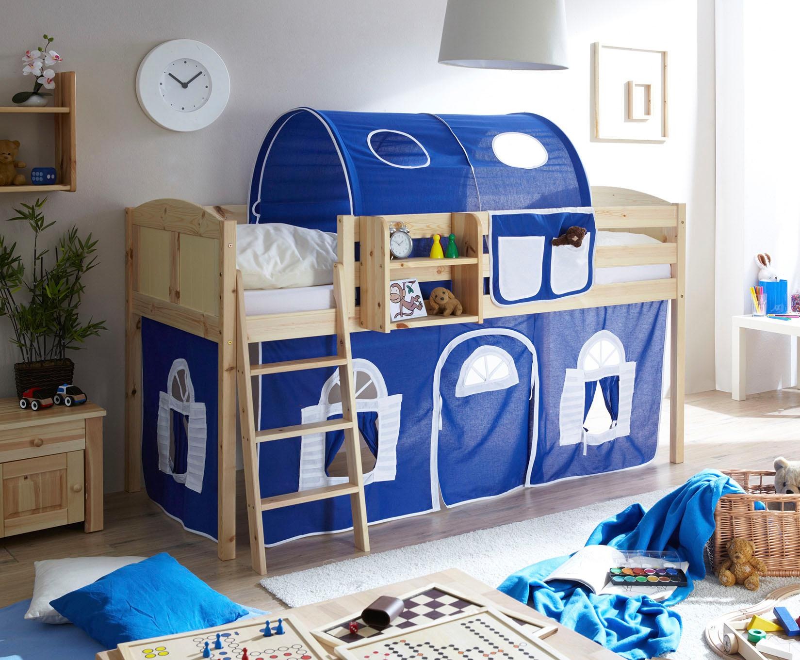 Ticaa Hochbett »Eric«, mit Rollrost und Textil-Set wahlweise mit Matratze, Kiefer