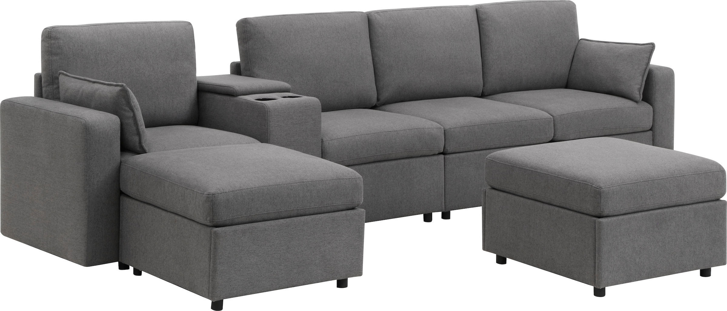 OTTO home Wohnlandschaft »Ulrik, U-Form, Breite: 315cm« mit Stauraum unter den Sitzen, inkl Stauraumkonsole mit Becherhaltern