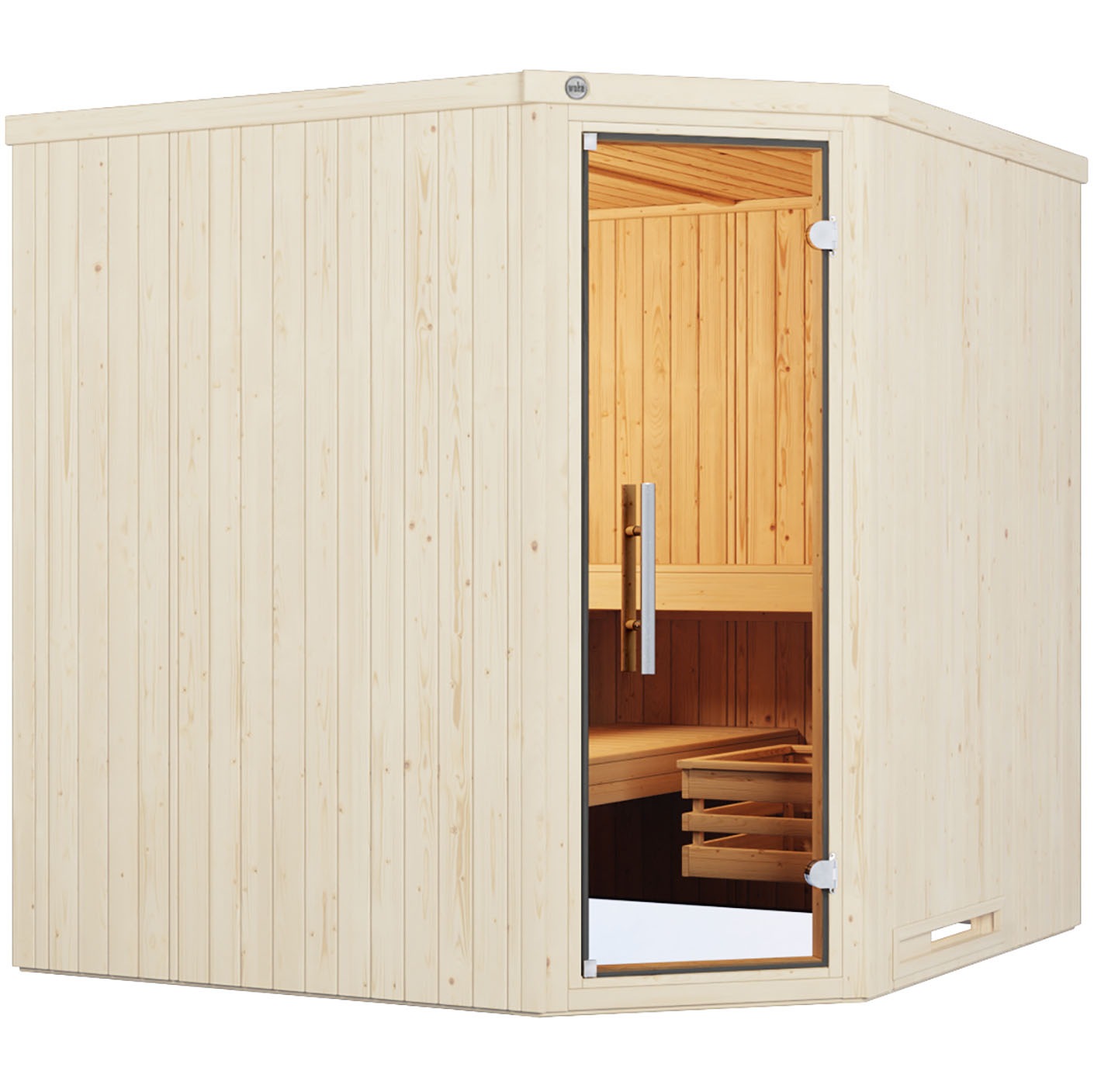 WEKA Sauna "Element-Ecksauna VARBERG 3", Saunaofen, integrierte Steuerung, 9 kW, weiß, Saunen, vorgefertigte Elemente, moderne Ganzglastür