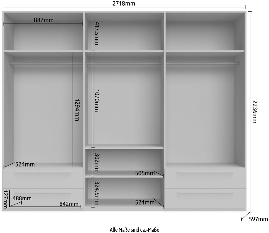 Places of Style Kleiderschrank »Piano, UV lackiert, hochglänzend in beige oder weiß, FSC-zertifiziert«, (mit 4 Schubladen), 272 oder 317cm breit, Höhe 224cm, mit Soft-Close Funktion