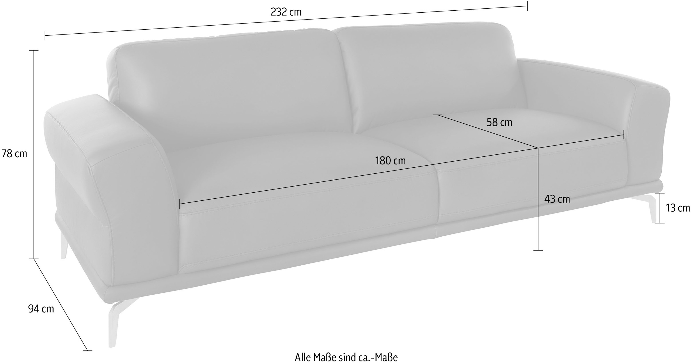 W.SCHILLIG 2,5-Sitzer »montanaa«, mit Metallfüßen in Chrom glänzend, Breite 232 cm