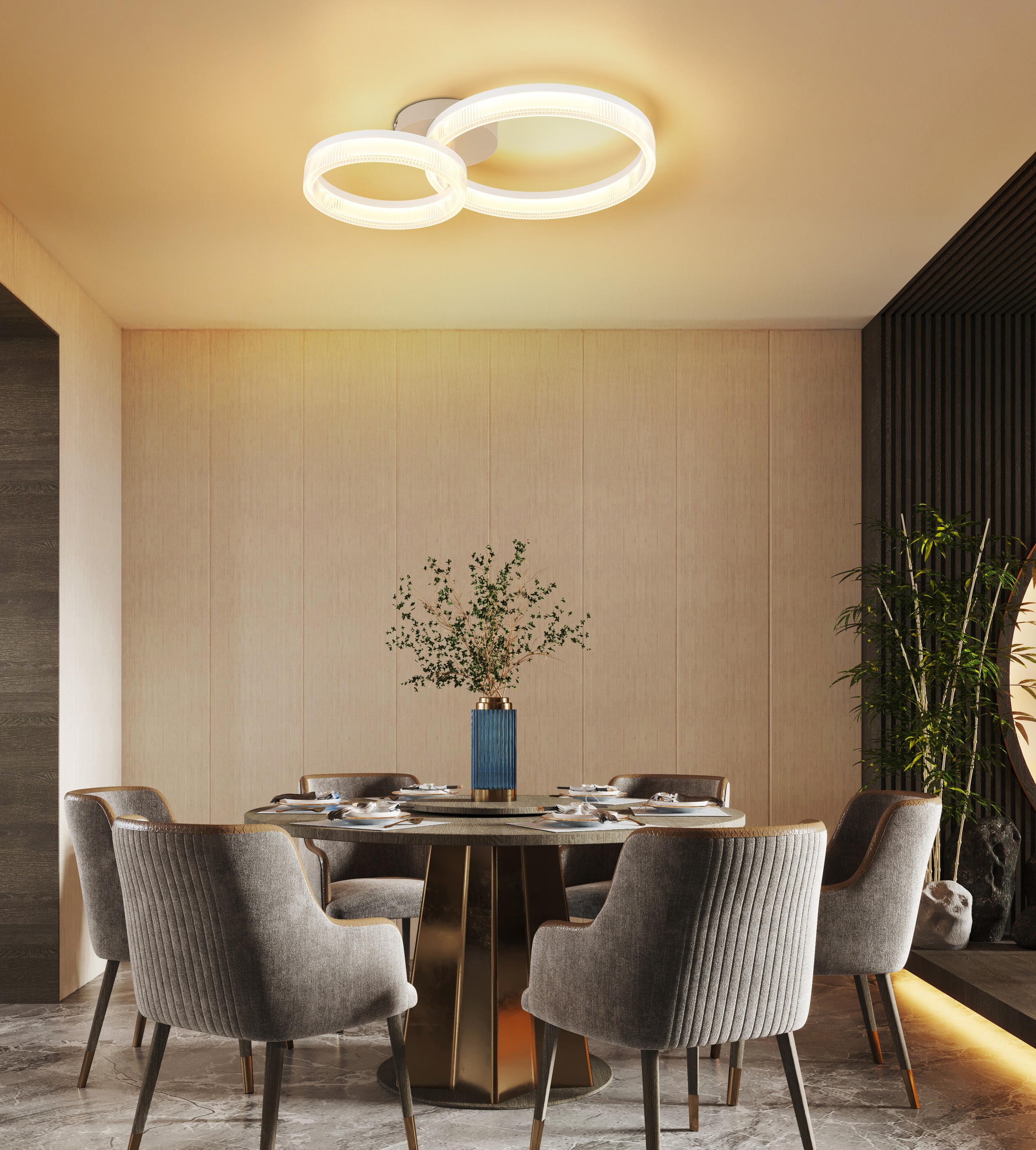 GLOBO LIGHTING Deckenleuchte »Marlenne« LED-Modul 1 Stk. Warmweiß Sandfarbene Deckenleuchte mit weißen Kunststoff-Schirmen