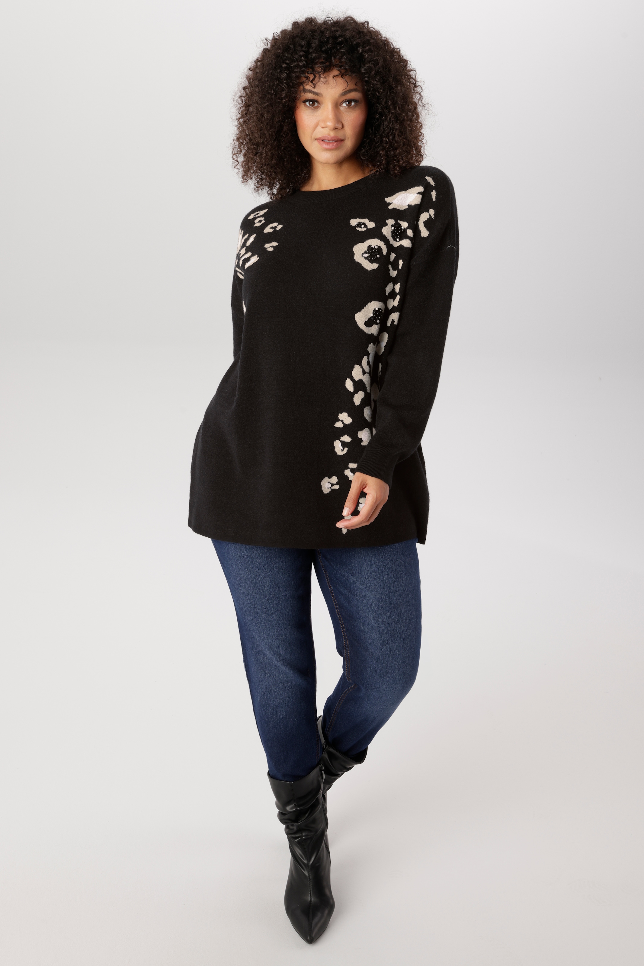 Aniston PLUS Strickpullover mit Animal-Deatils und Perlen