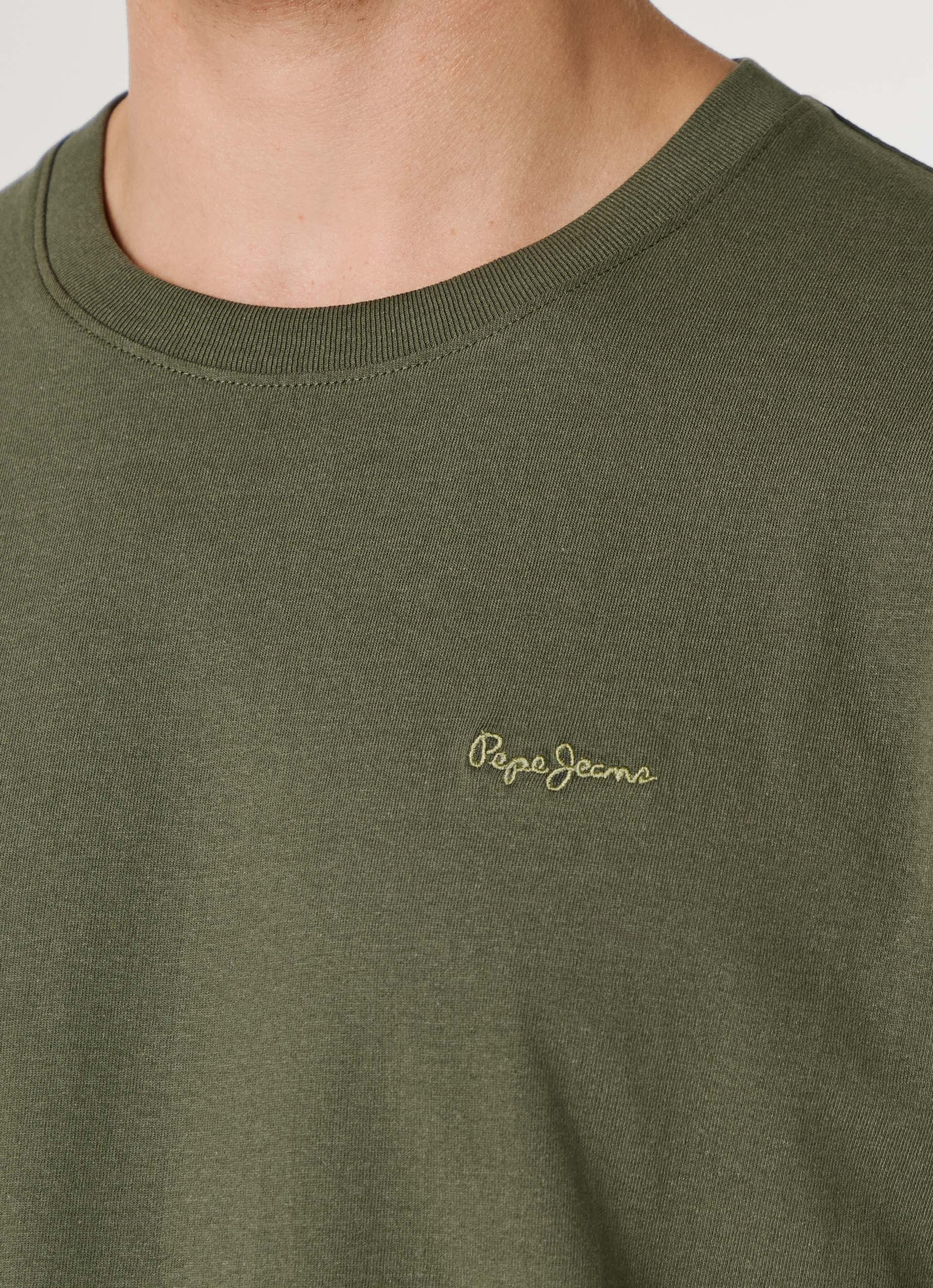 T-Shirt PEPE JEANS "CONTRAST CONNOR", Herren, Gr. L, olive grün, Jersey, Obermaterial: 100% Baumwolle, unifarben, regular fit hüftbedeckend, Rundhals, abgesteppte Kante, Shirts T-Shirt, mit Rundhals und gesticktem Logo 3