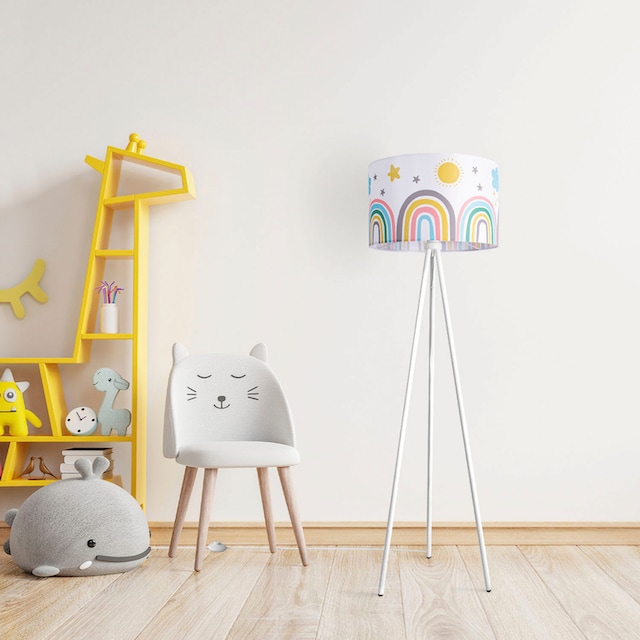 Paco Home Stehlampe »TRINA TWEET 462 RAIN«, Lampe Kinderzimmer Kinderlampe  Babyzimmer E27 Regenbogen Sonne Wolken | BAUR