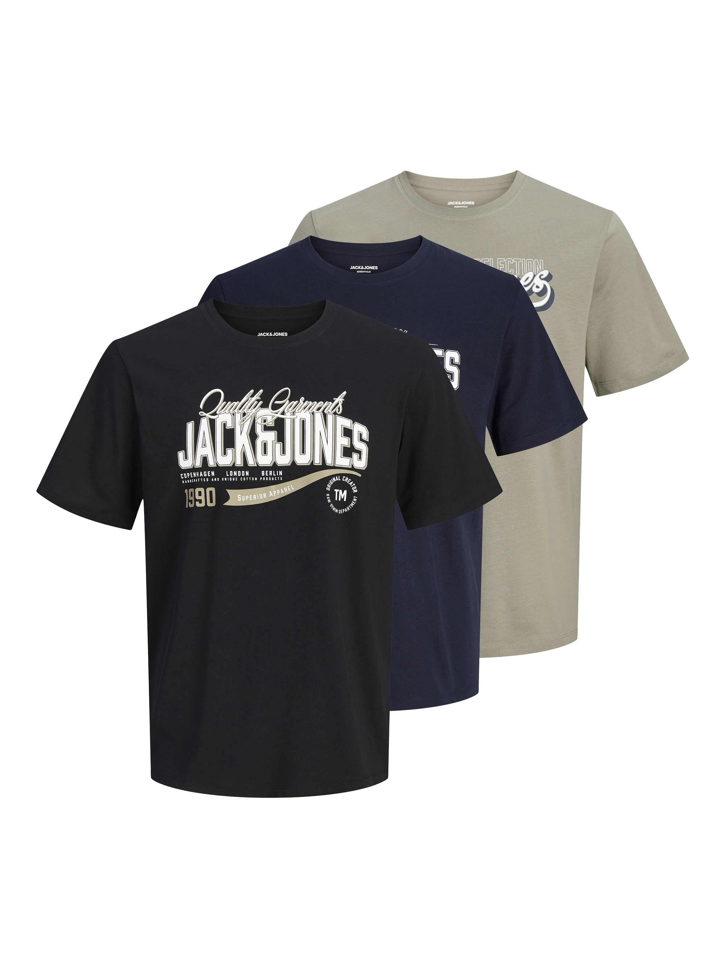 Jack & Jones "JJELOGO TEE SS O-NECK 2 COL AW26 3PK MP" Packung, 3 aus Baumwolle, mit geradem Abschluss