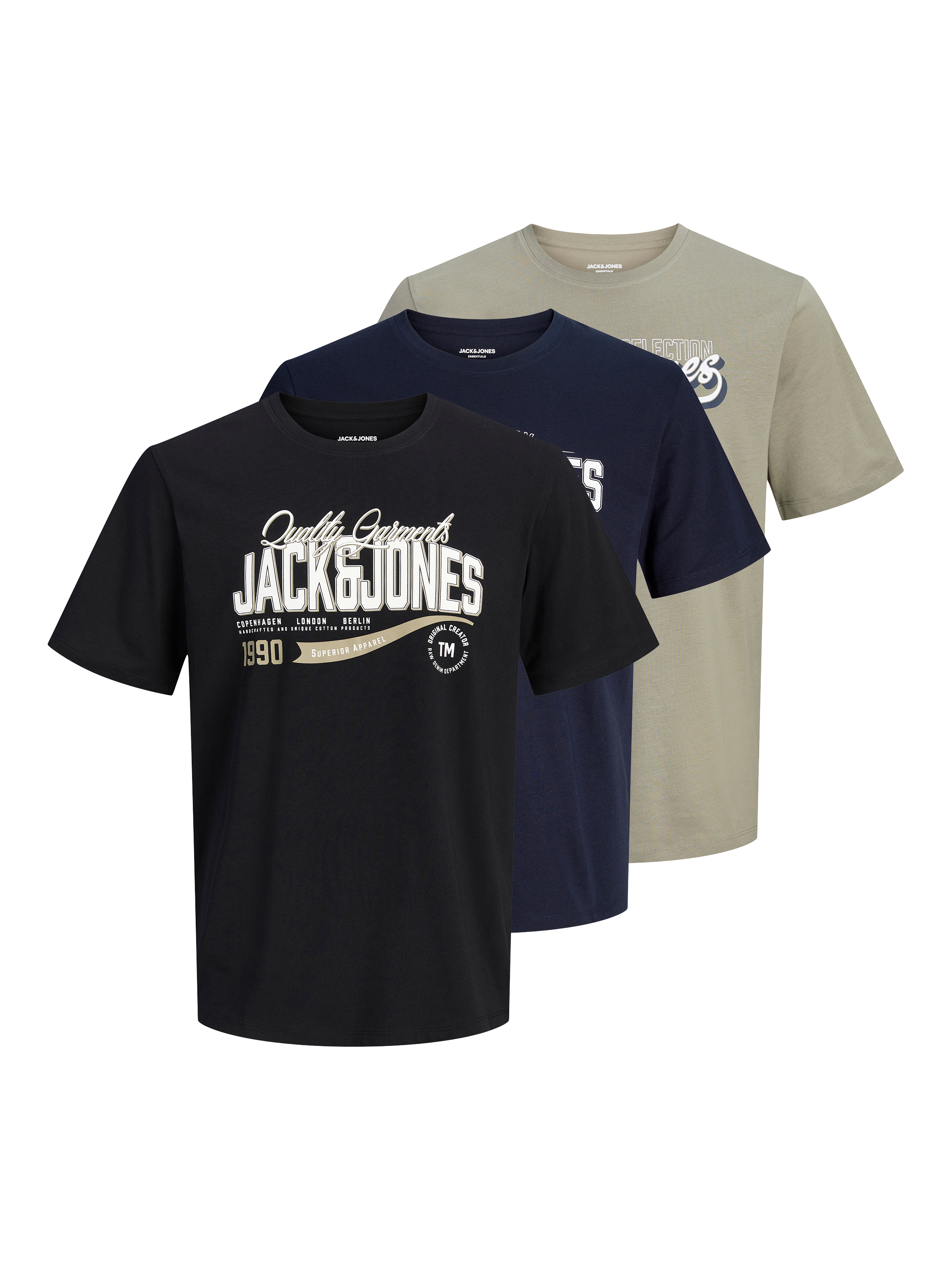 Jack & Jones T-Shirt "Jjelogo Tee Ss O-Neck 2 Col AW26 3PK Mp" Packung, 3 Aus Baumwolle, Mit Geradem Abschluss