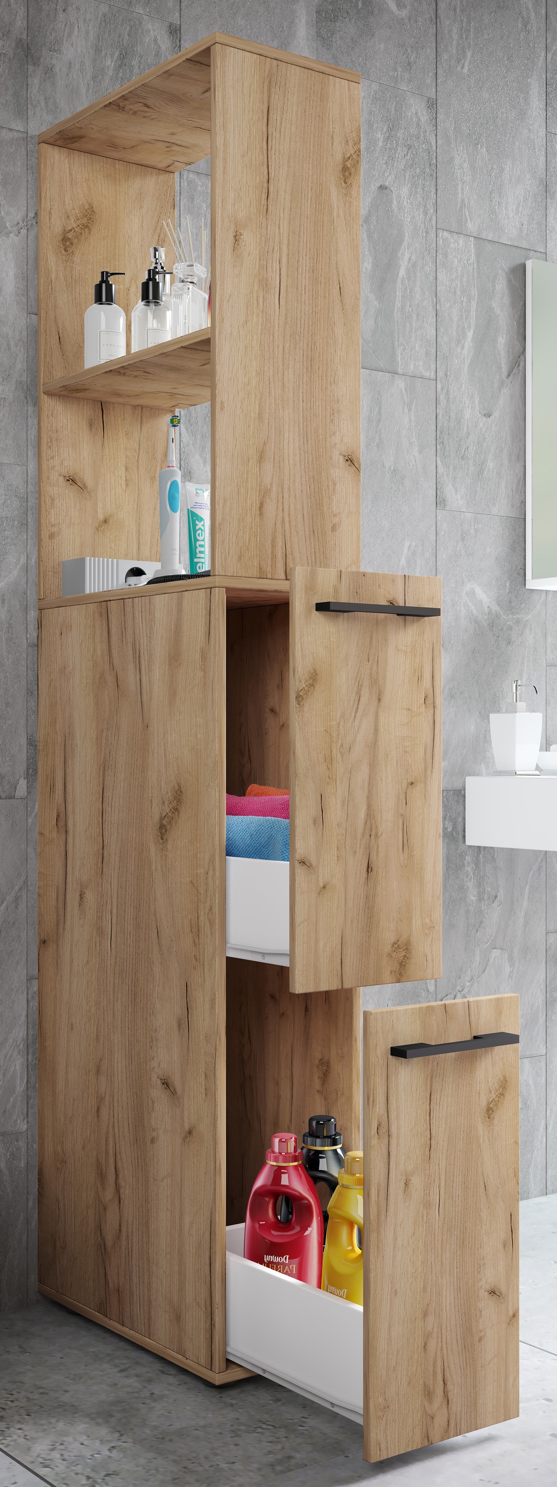 VCM Hochschrank »Holz Badmöbel Nischenschrank Schublade Sadilo XL«