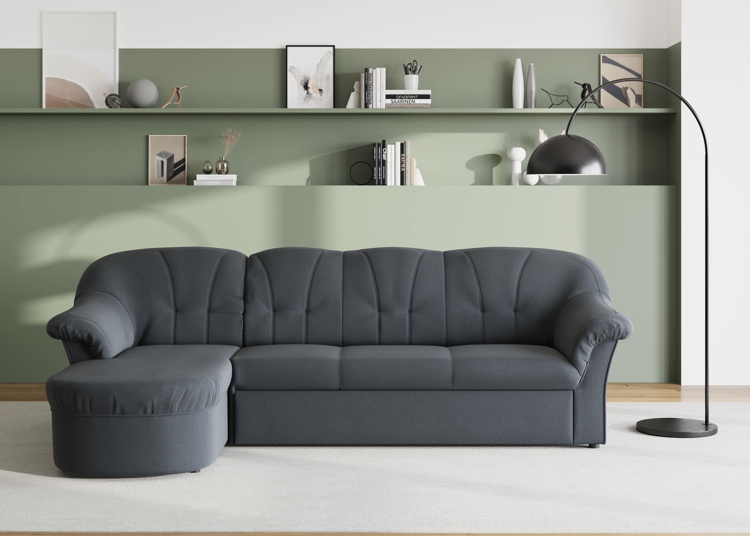 DOMO collection Ecksofa "Pegnitz, elegante Rückensteppung, kompakte Stellmaße 238/141cm, L-Form" wahlweise mit Bettfunktion