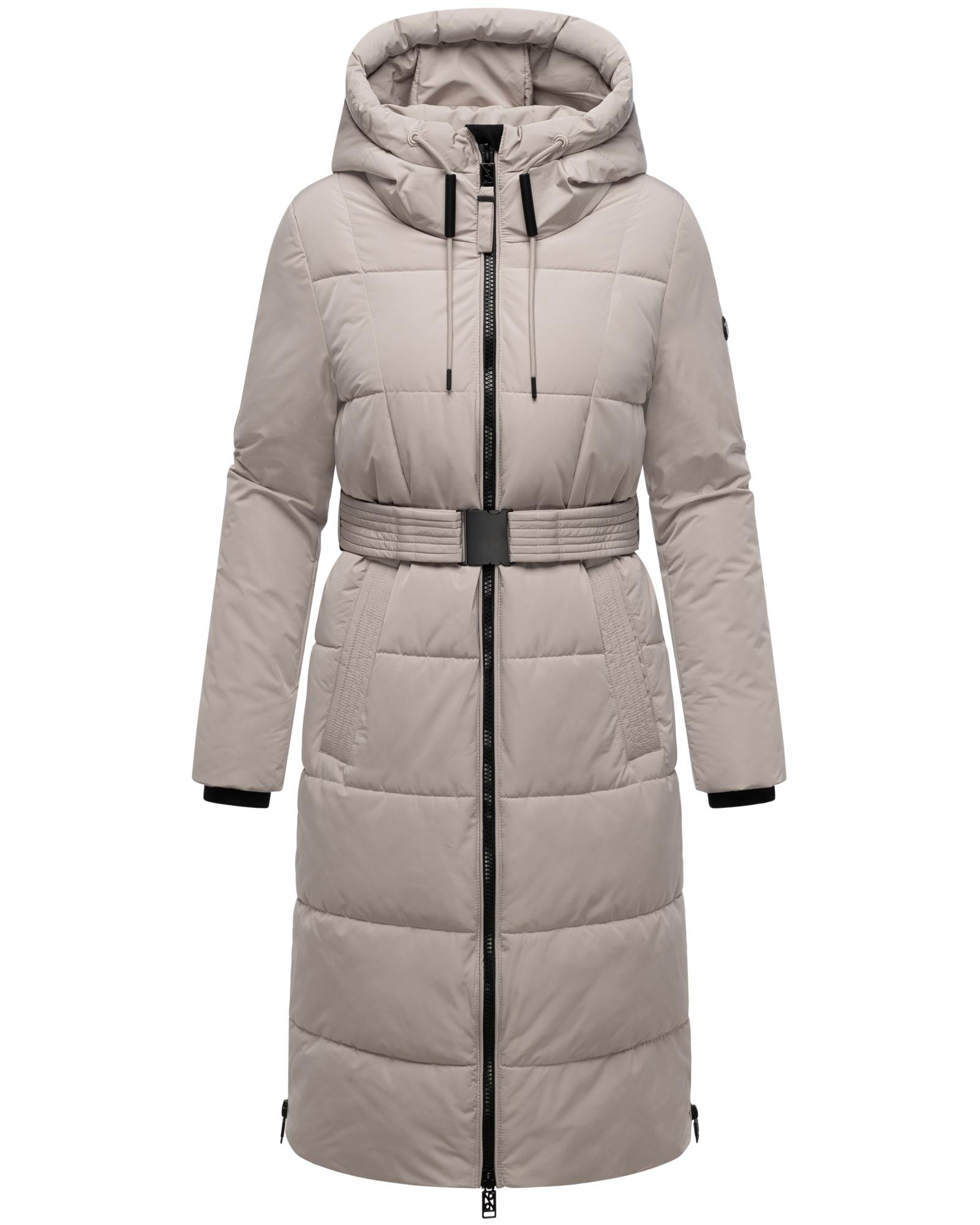 Navahoo Steppmantel "Herbstnebel 14" langer Damen Wintermantel mit Taillengürtel