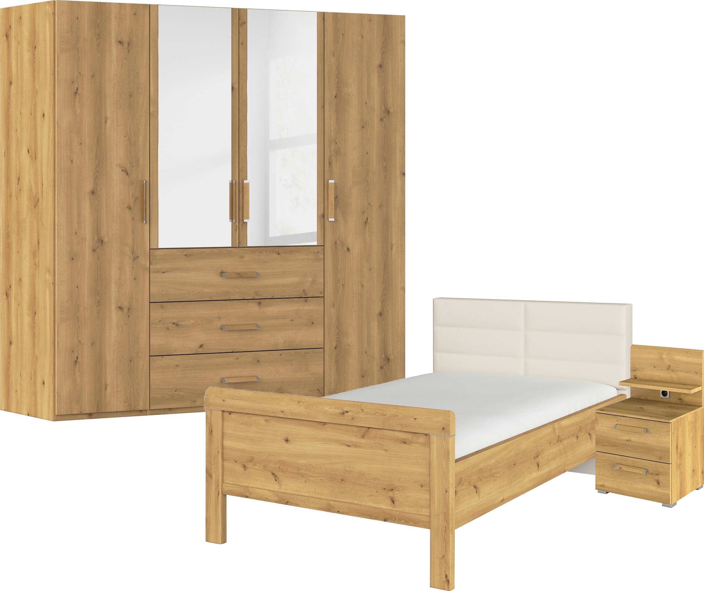 rauch Schlafzimmer-Set »Komplettschlafzimmer Schlafzimmer EVELYN«, (Set, 3 tlg.), Schrank und Bett in 2 Breiten, Nachttisch mit Paneel MADE IN GERMANY