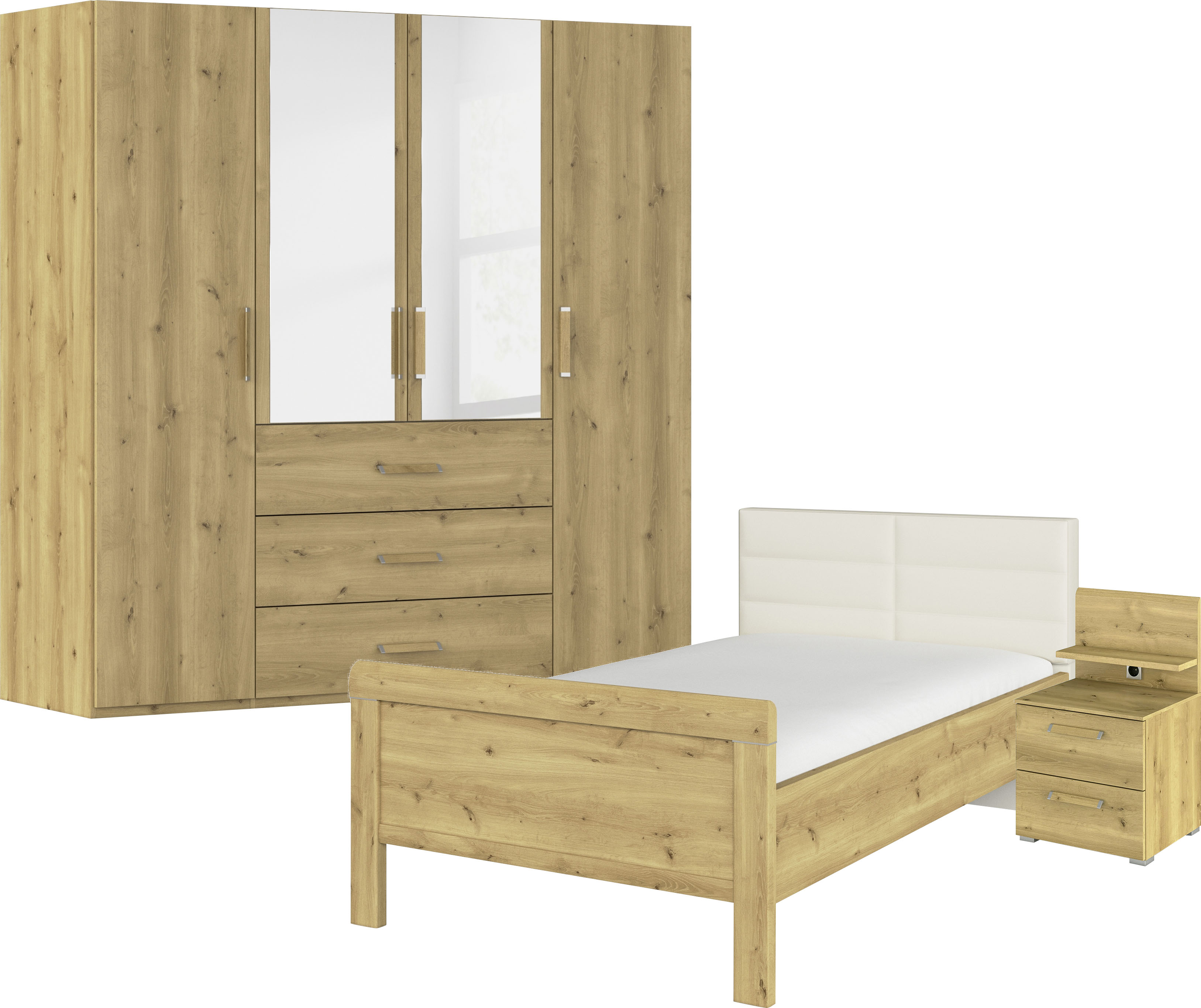 rauch "Komplettschlafzimmer Schlafzimmer EVELYN" Set, inkl. SOFT-CLOSE-FUNKTION, 3 Stk. tlg. Schrank und Bett in 2 Breiten, Nachttisch mit Paneel MADE IN GERMANY