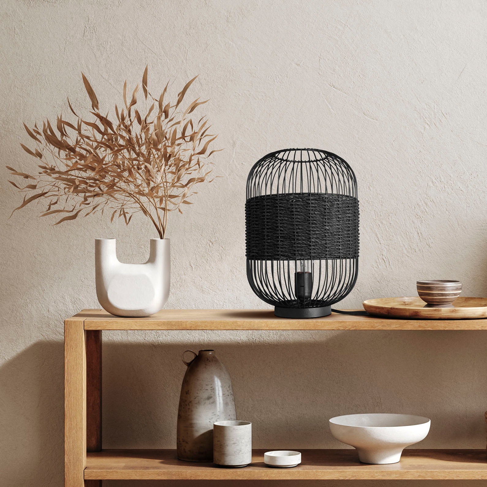 Paco Home Tischleuchte »PUCA«, Leuchtmittel E27 | ohne Leuchtmittel, Käfig Papier Nachttisch Lampe Metall E27 Vintage Boho