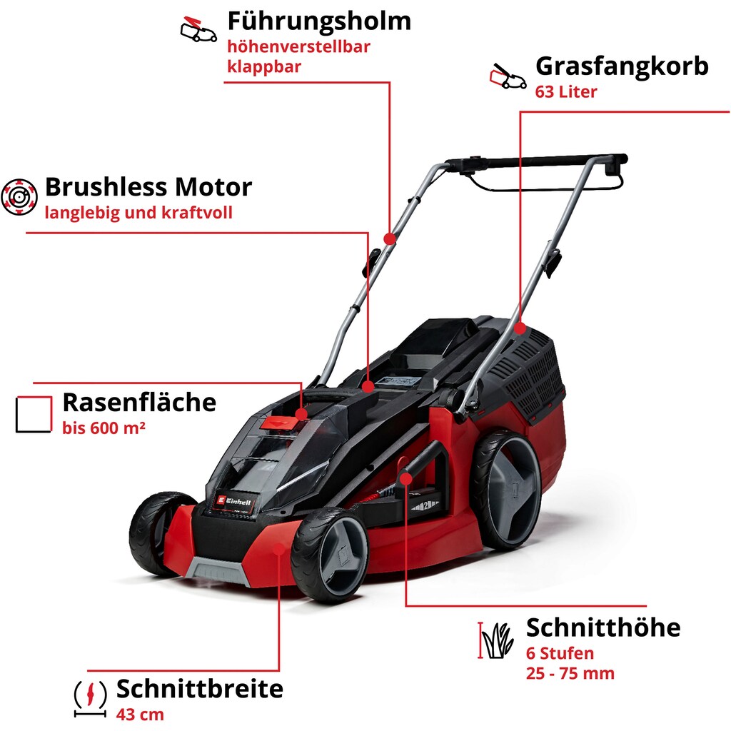 Einhell Akkurasenmäher »GE-CM 43 Li M Kit (2x4,0Ah)«, (Set)