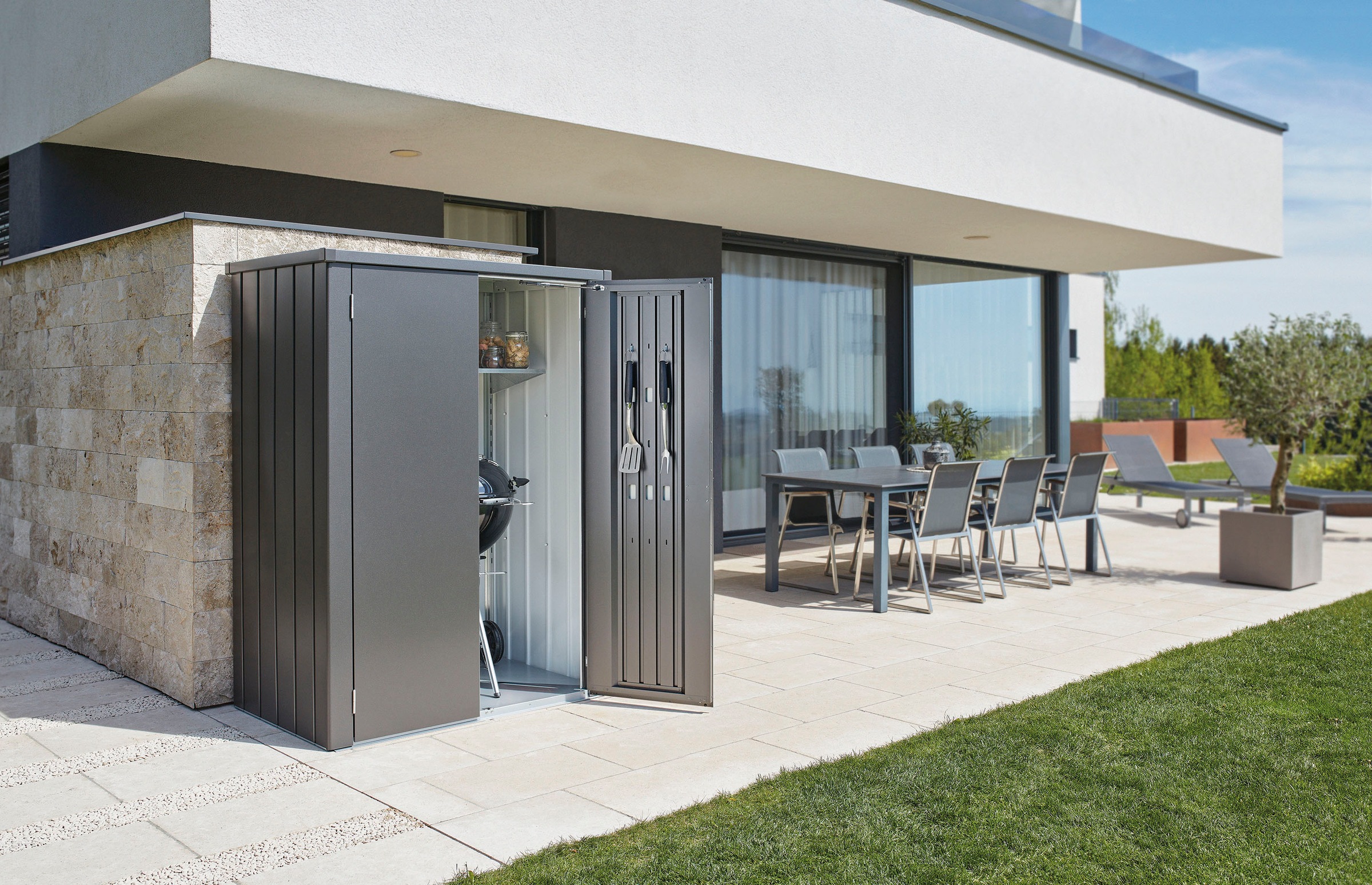 Biohort Mehrzweckschrank »Romeo Gr. L high, verschiedene Farben«, 132x87x181 cm, der ideale Terrassenschrank aus Metall