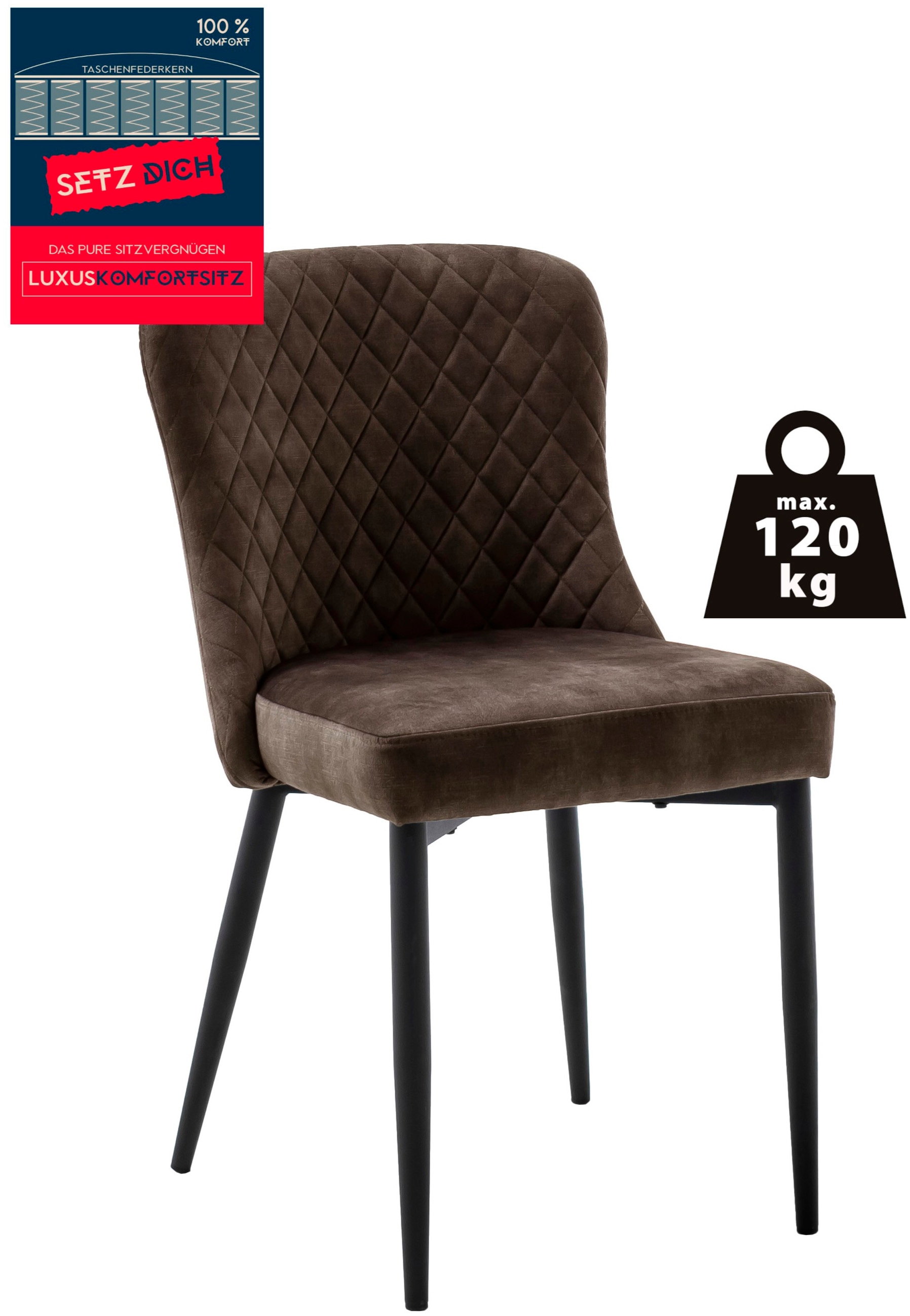 MCA furniture 4-Fußstuhl »ABOSHI Esszimmerstuhl (4er Set)«, (Set), 4 St., Veloursstoff, Taschenfederkern, Metall schwarz,Vintage-Veloursoptik,belastbar 120 kg