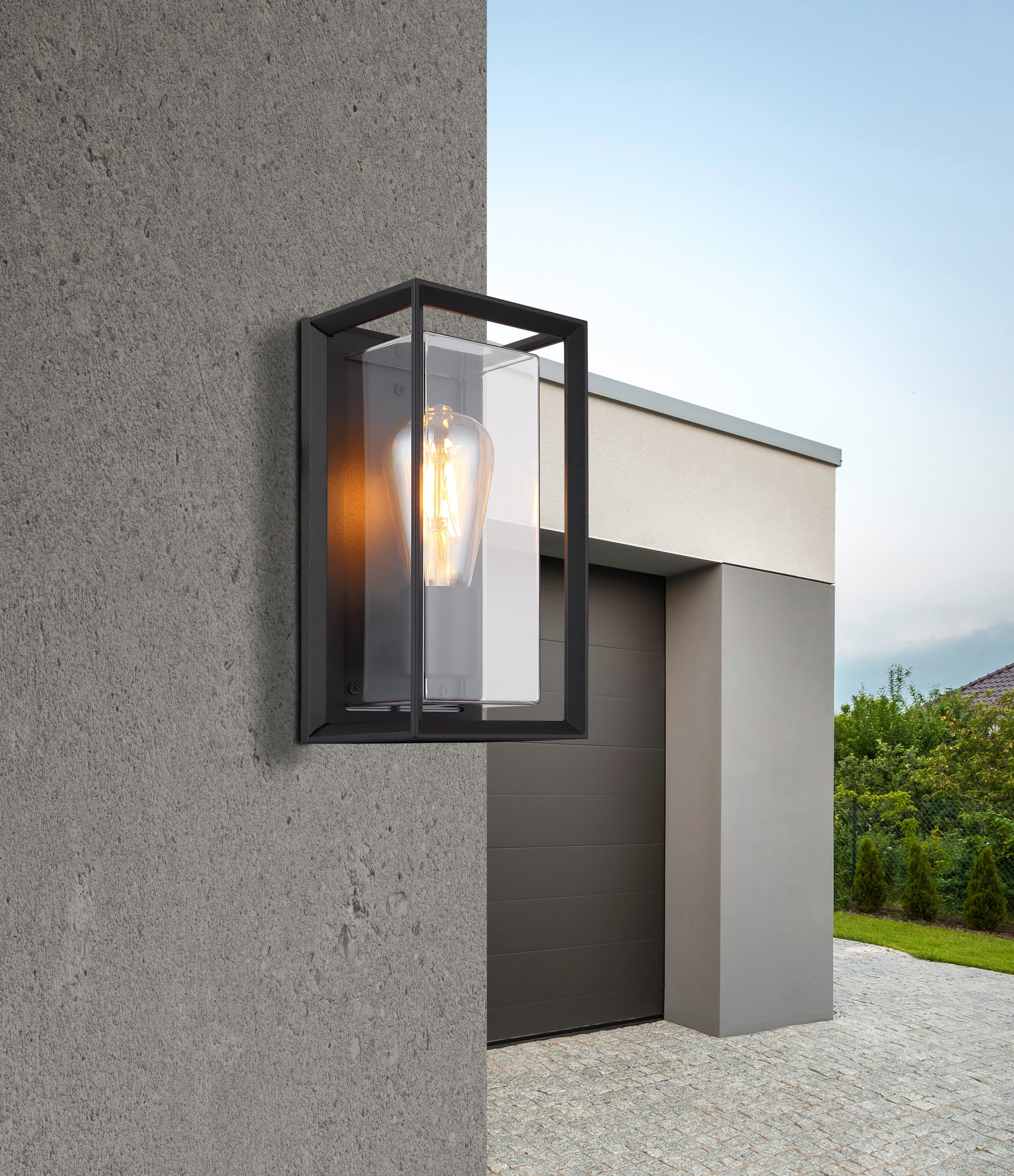 GLOBO LIGHTING Außen-Wandleuchte »LOGANA«, Leuchtmittel E27 | ohne Leuchtmittel, Außenlampe/schwarz/IP44/Terrasse/Wand