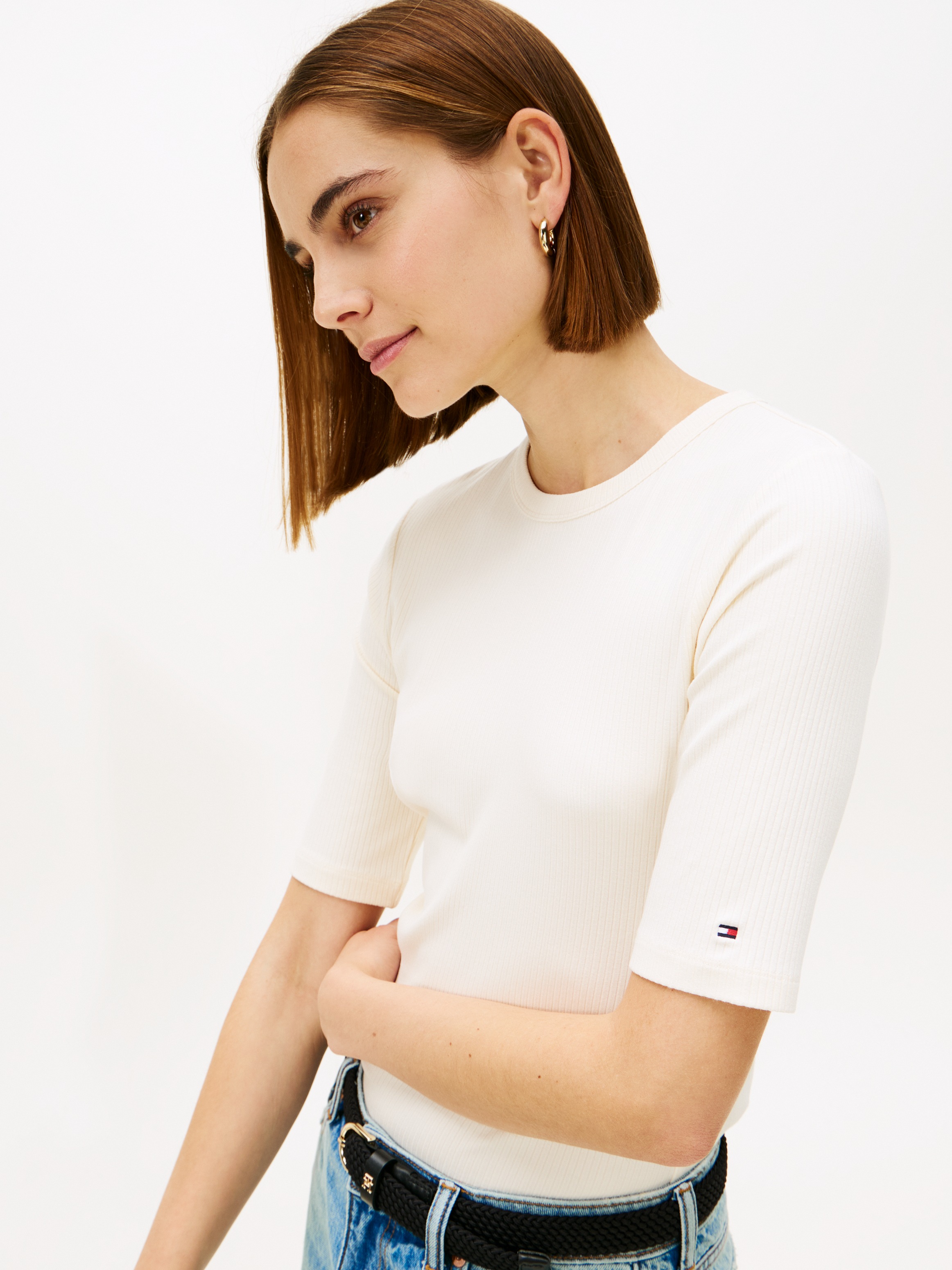 Tommy Hilfiger Kurzarmshirt "SLIM 5X2 RIB C-NK 1/2 SLV mit Rundhals und Rip günstig online kaufen