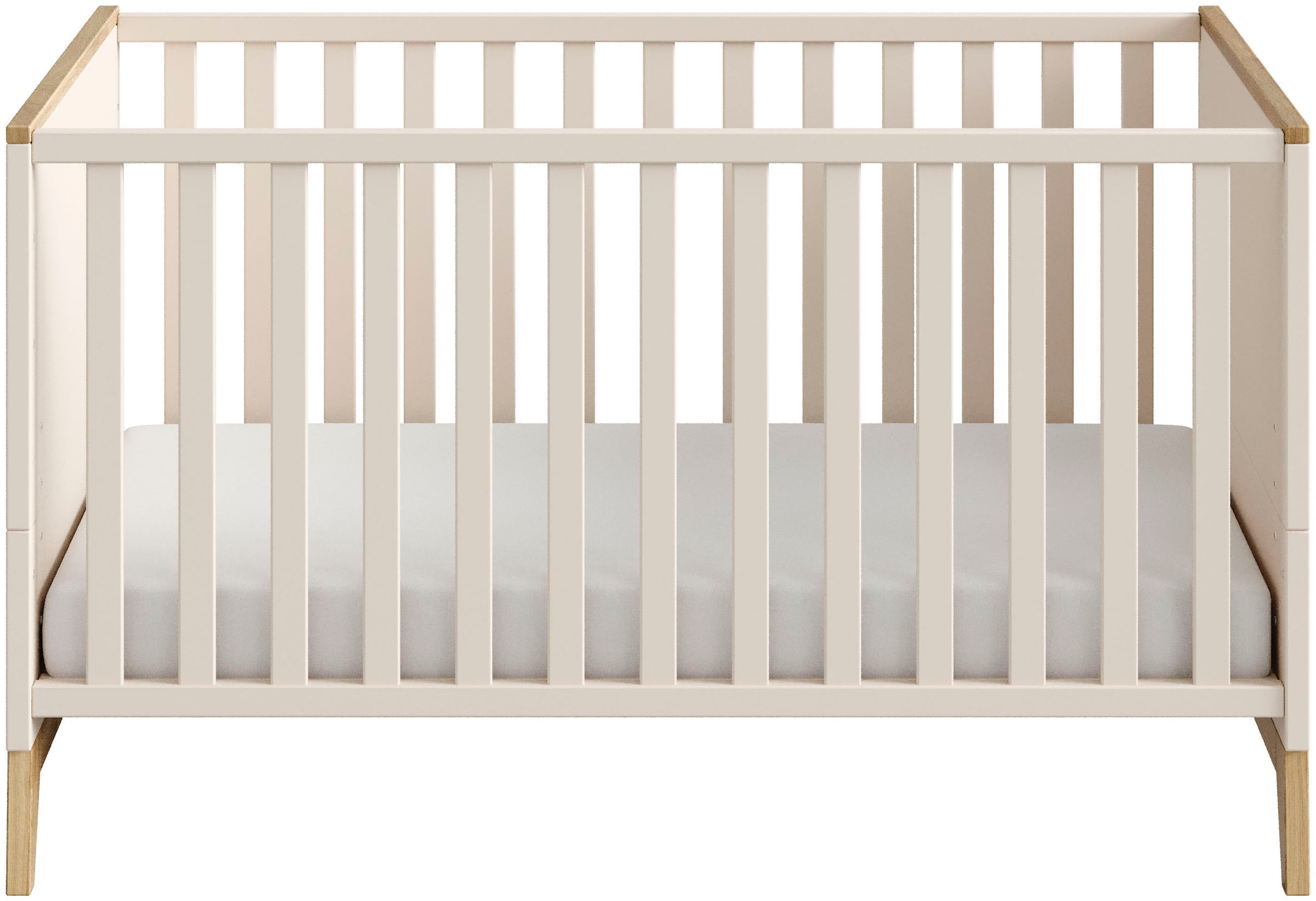 PAIDI Babybett »STIENE 70x140cm in Beige oder Grau, umbaubares Bett mit Massivholz« Gitterbett 4-fach höhenverstellbar, entnehmbare Sprossen, Kinderbett