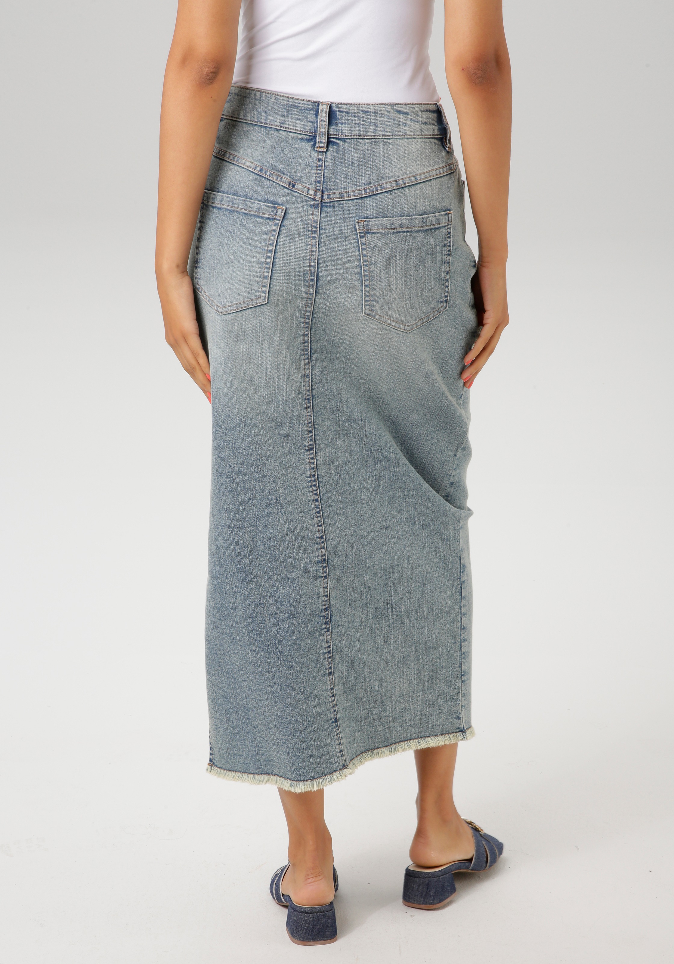 Aniston CASUAL Jeansrock, mit raffiniertem Seitenschlitz günstig online kaufen