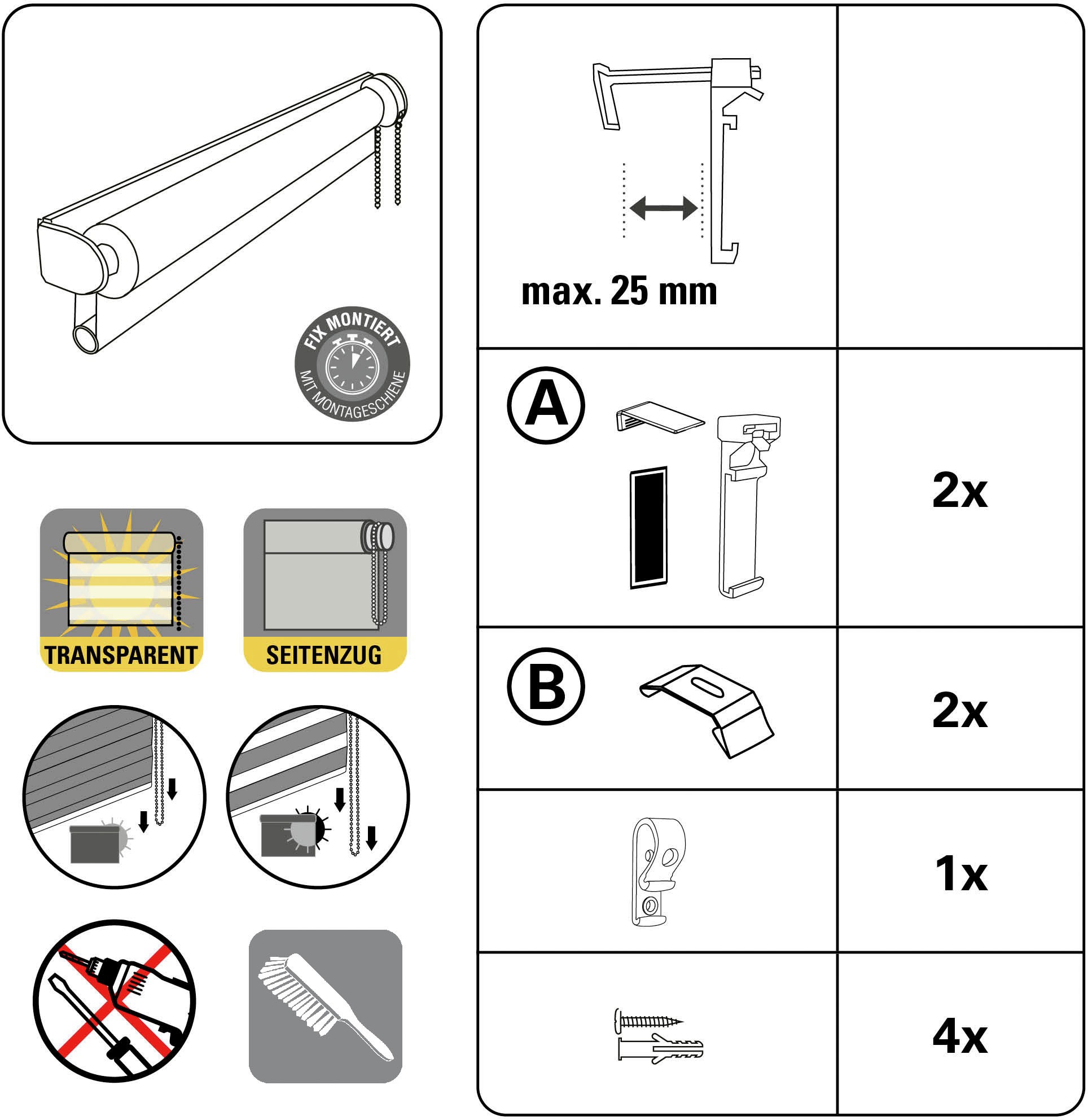 my home Seitenzugrollo »Duo Klemmrollo Easyfix«, Lichtschutz, Sichtschutz, ohne Bohren, freihängend, halbtransparent, vormontiert auf Montageschiene