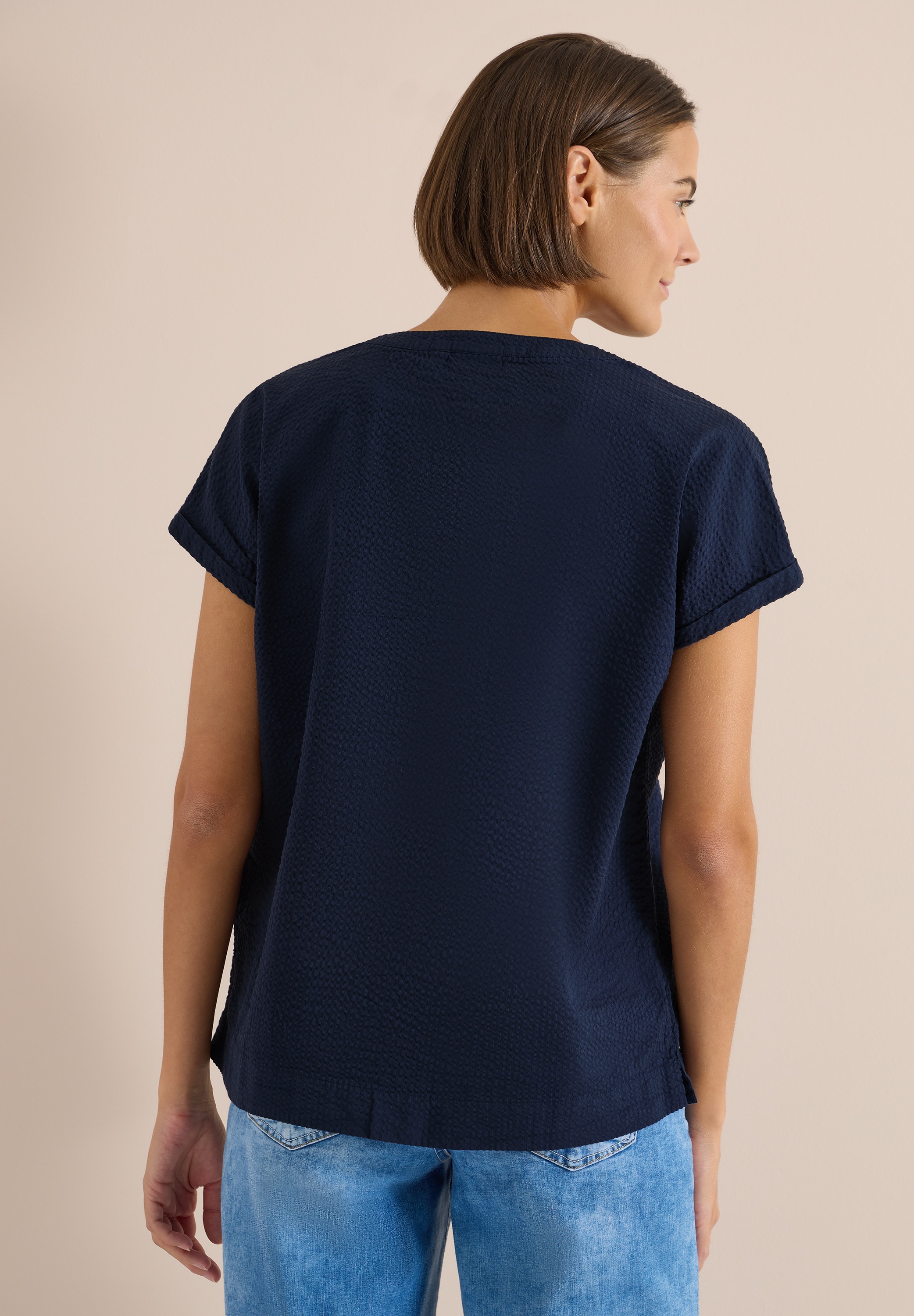 STREET ONE Kurzarmbluse mit geschlitztem Rundhalsausschnitt günstig online kaufen