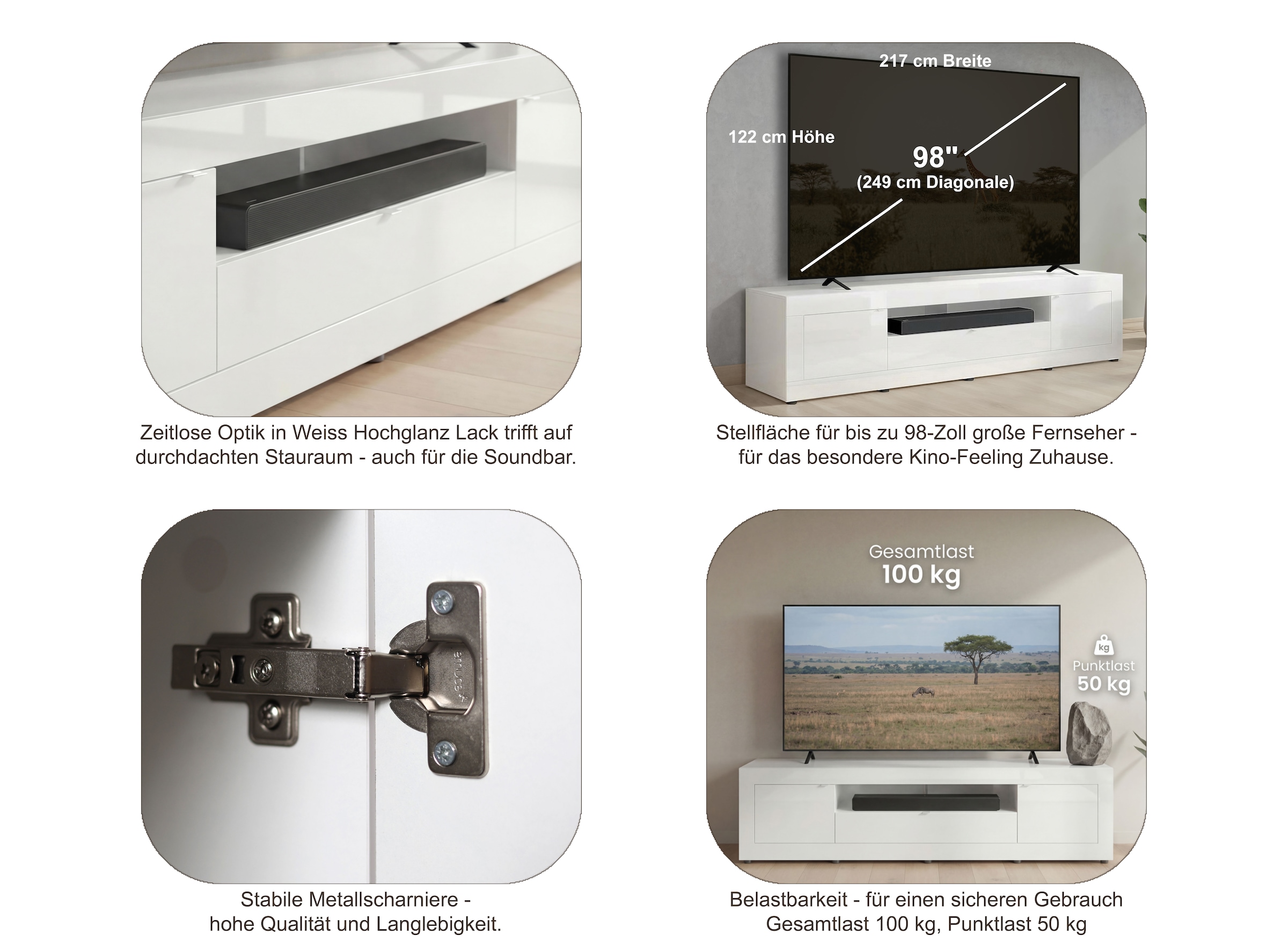 Home affaire Lowboard »Basic, 245 cm breit, 47 cm tief, 2 Türen, 1 Schubkasten, Medienboard« Modernes Lowboard für bis zu 98-Zoll-TV – perfekt für die WM