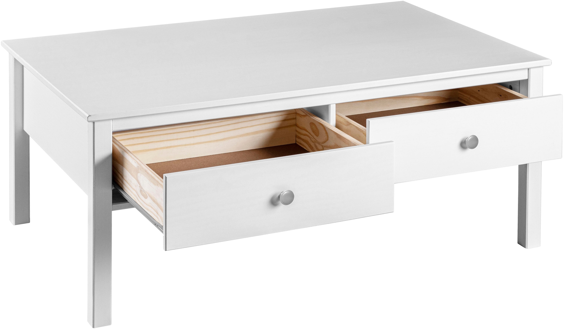 Inter Link Couchtisch »Pinora aus massiver Kiefer, weiss lackiert, 110 x 70 x 47 cm« 1 Stk. tlg. Salontisch im modernem Skandi Look, mit 2 Schubladen