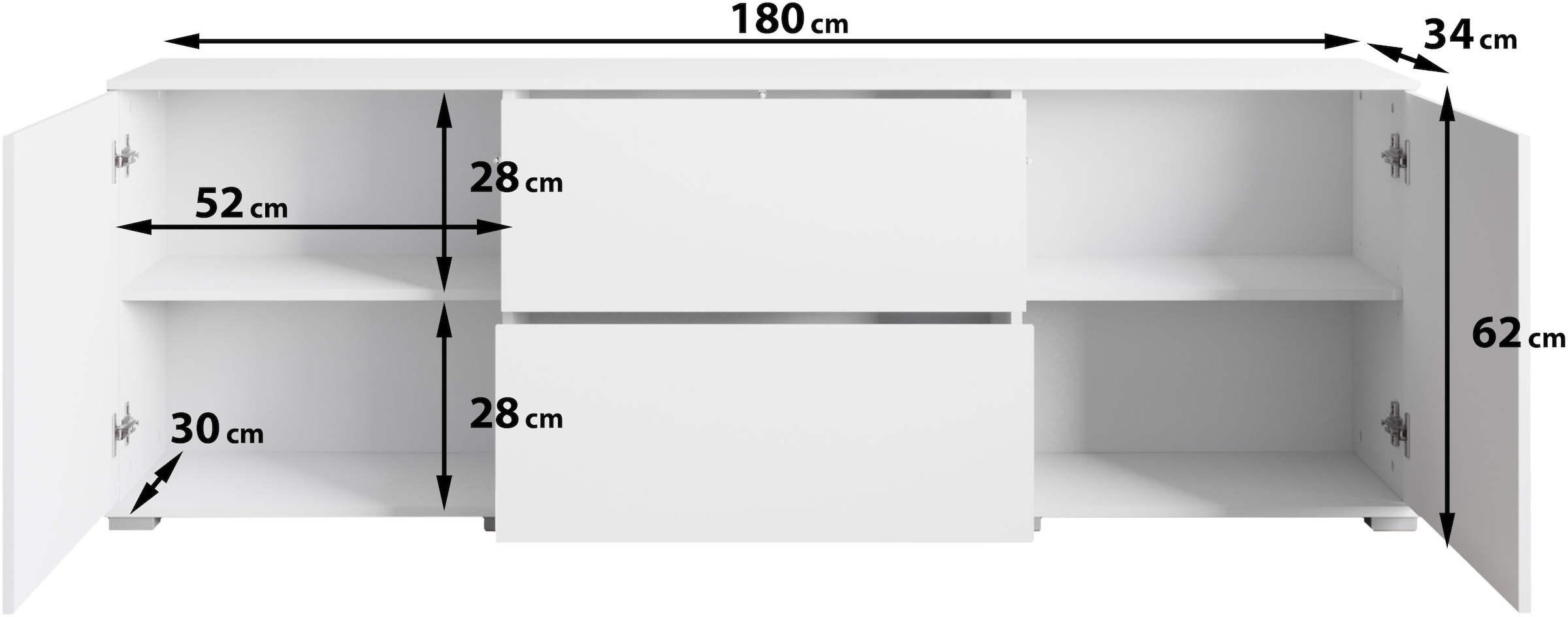 INOSIGN Lowboard »Kenia«, (1 St.), 2 Türen, 2 Schubladen, Breite 180 cm, höhenverstellbare Einlegeböden