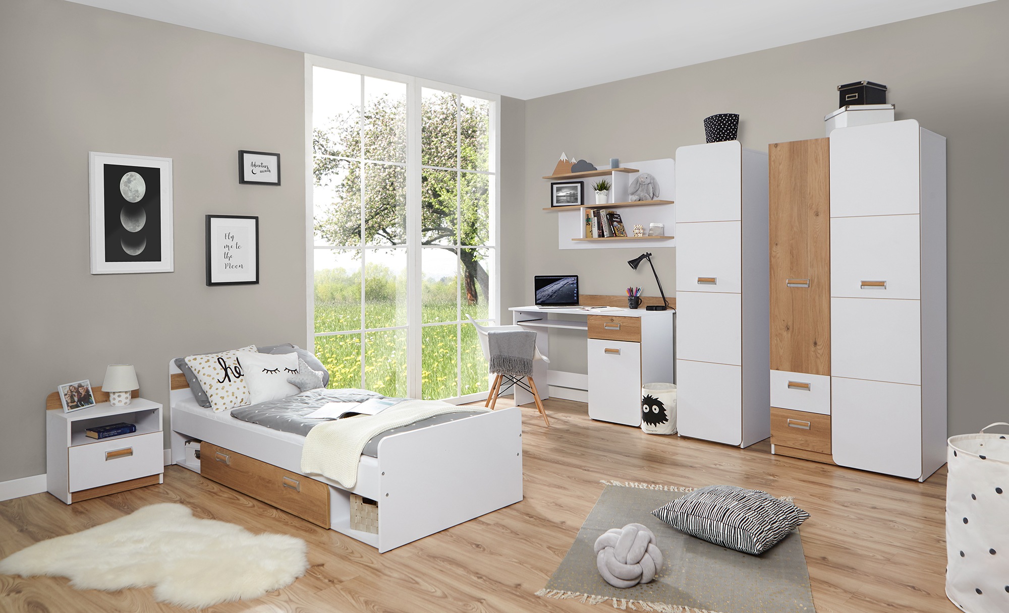 Ticaa Jugendzimmer-Set "Lori" Set, Bett, Schrank, Schreibtisch, Standregal, günstig online kaufen