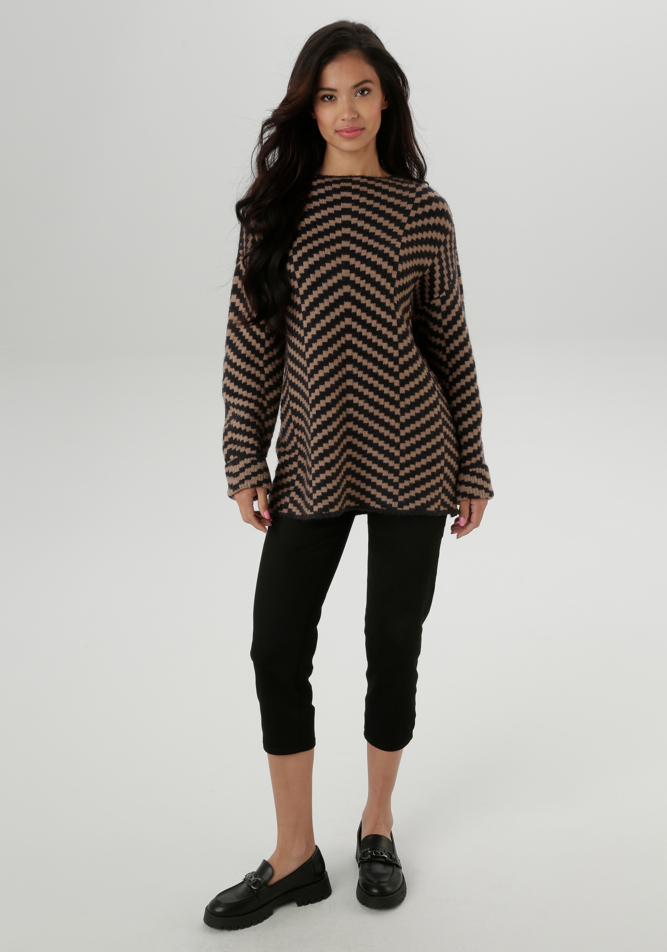 Aniston SELECTED Strickpullover, mit eingestrickter Zick-Zack-Allover-Musterung - NEUE KOLLEKTION