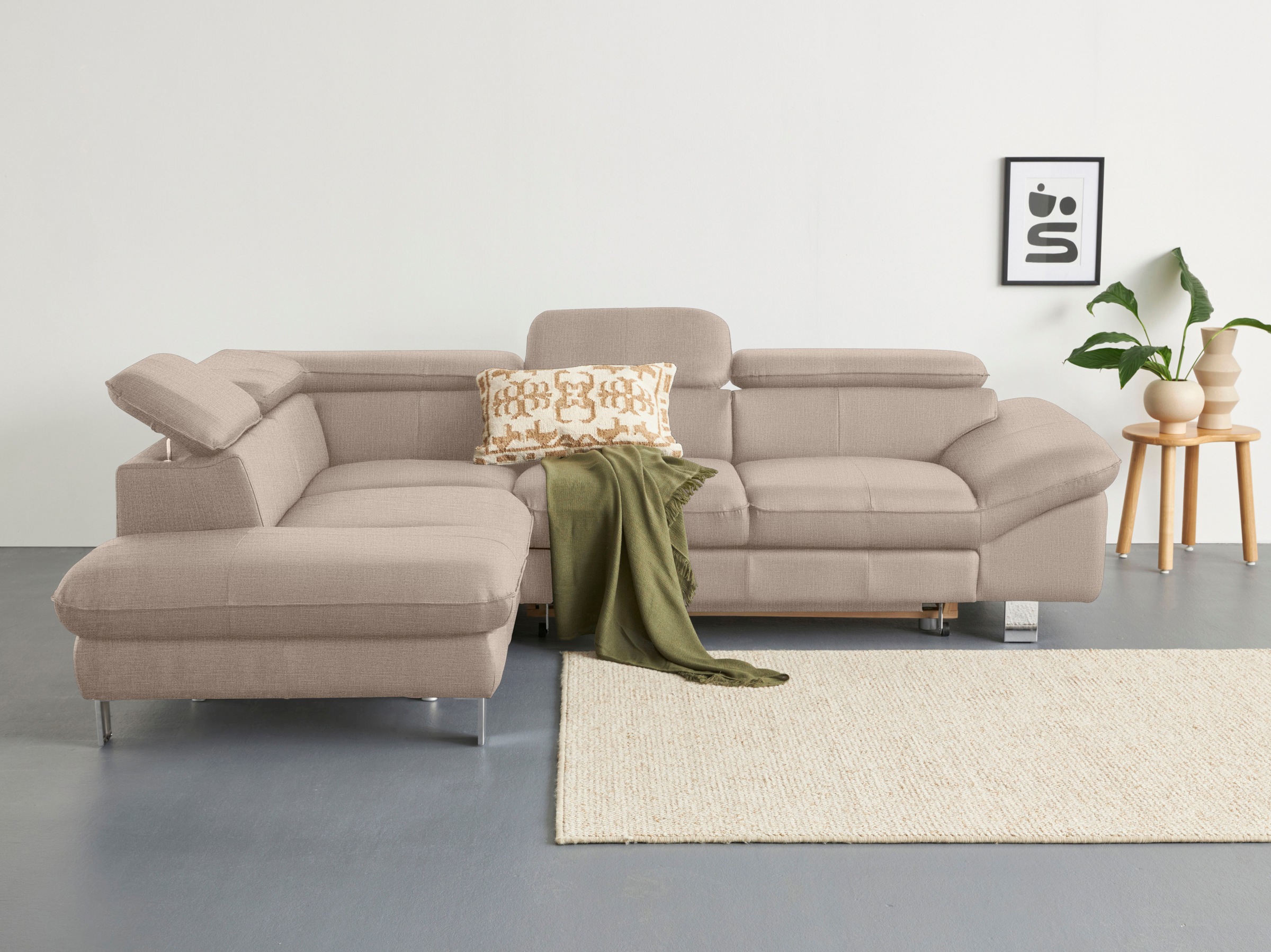 Ecksofa COTTA "Driver L-Form", natural, B:268cm H:73cm T:214cm, Kunstleder SOFTLUX;LEDER BEEFY (ein abgedecktes Spalt-Rindsleder) im Sitz und Rücken (Korpus in Kunstleder);Luxus-Kunstleder;Leder Pampas (echtes Rindsleder) im Sitz und Rücken (Rückseite mit