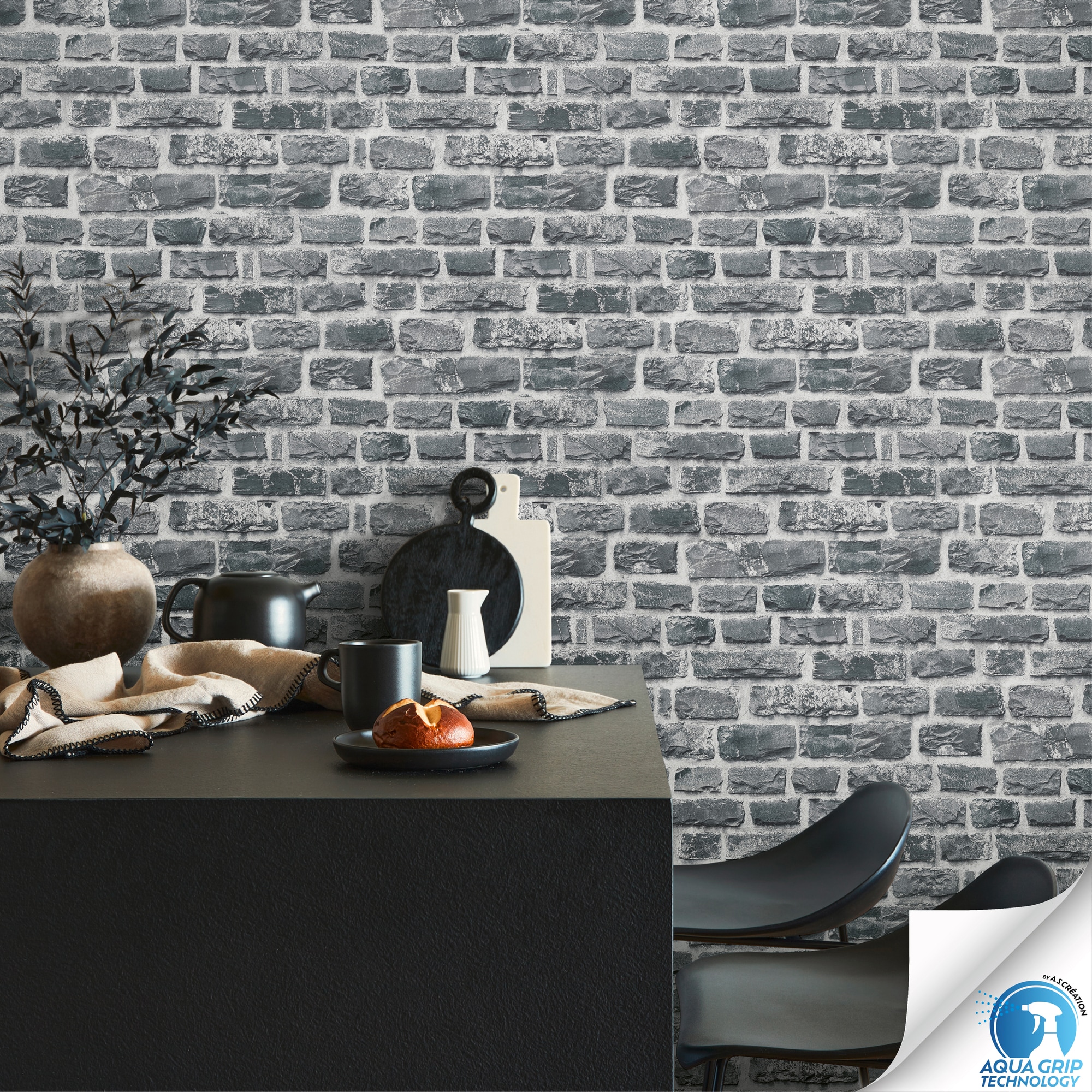 living walls Vliestapete "DesignDrop vorgeleimte Tapete Stein Mustertapete Grau Schwarz" matt strukturiert Vliestapete vorgekleistert 3D-Optik für Schlafzimmer Wohnzimmer Küche