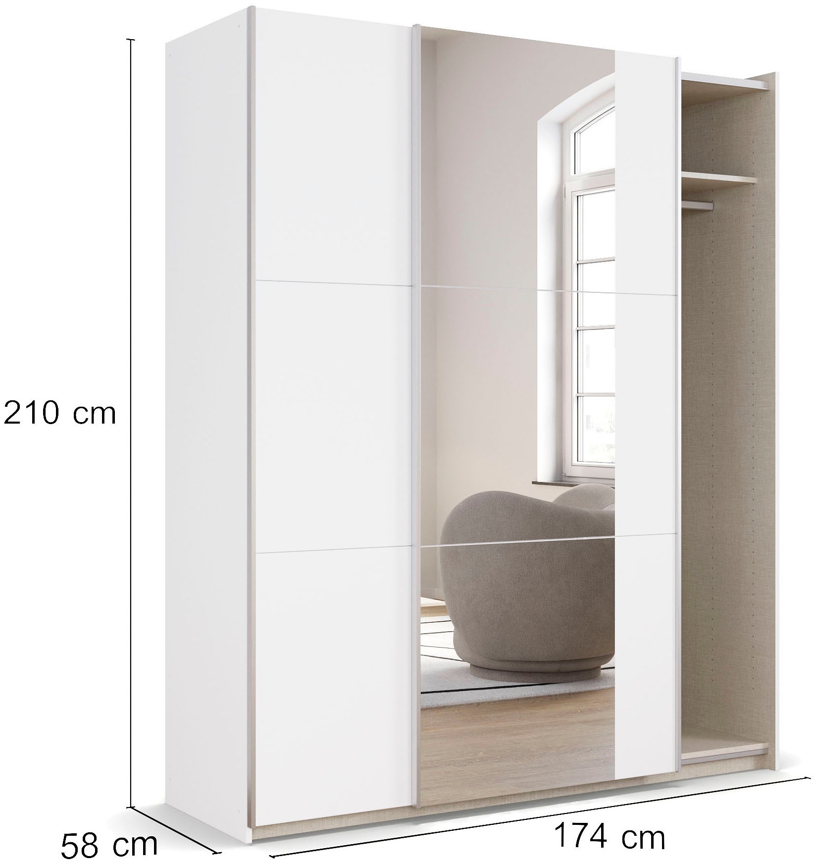 rauch Schwebetürenschrank »Kleiderschrank Drehtürenschrank Schrank Garderobe KRONACH TOPSELLER«, mit Spiegel und viel Stauraum, Metallgriffleisten, MADE IN GERMANY