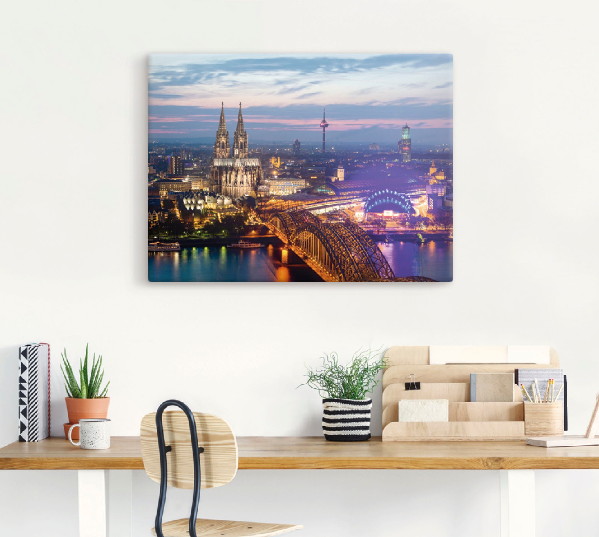 Artland Leinwandbild "Köln Panorama am Abend" Deutschland 1 Stk. tlg. als A günstig online kaufen
