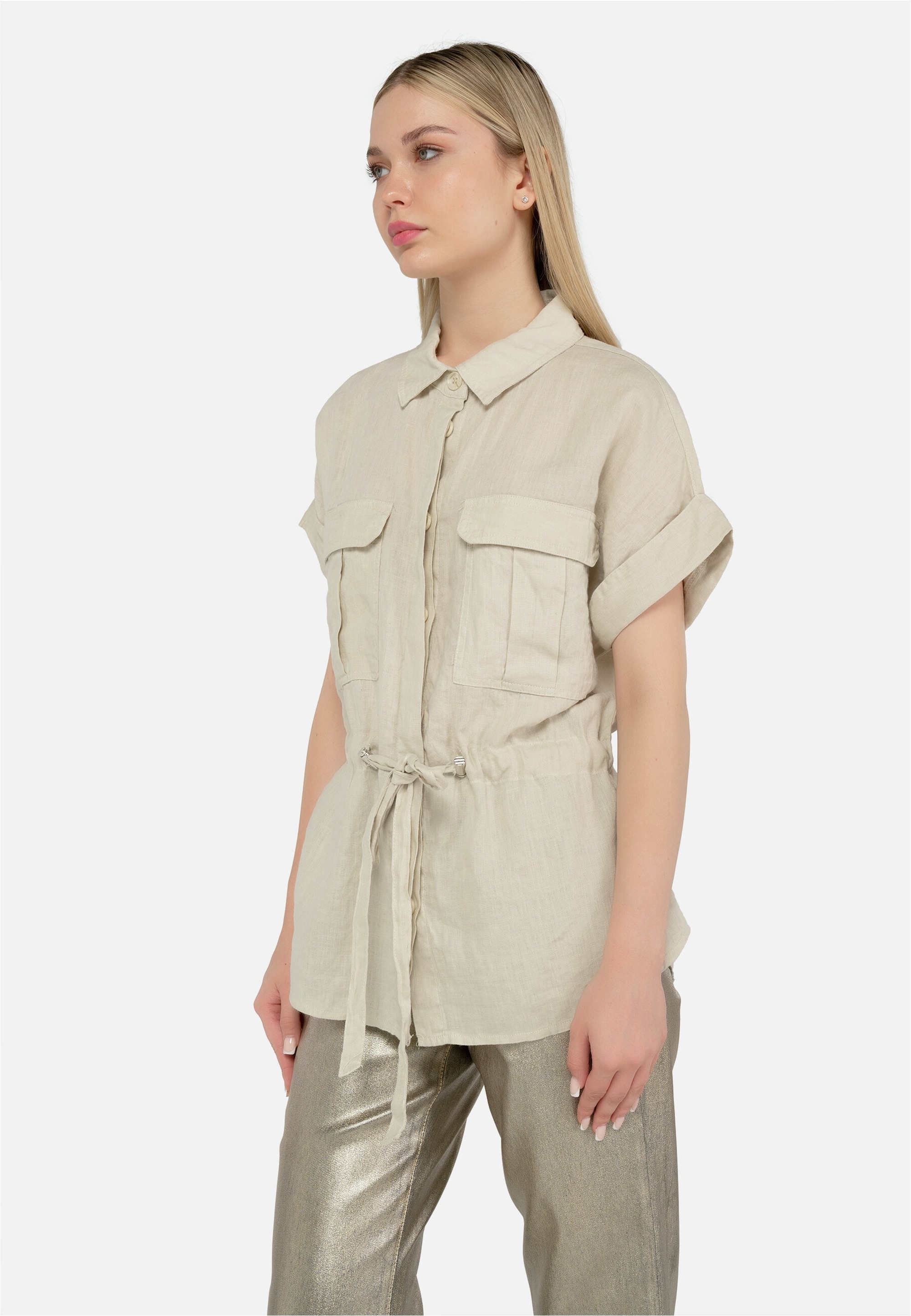 freshlions Klassische Bluse "Zoey", (1 tlg.), mit Bindeband in der Taille günstig online kaufen
