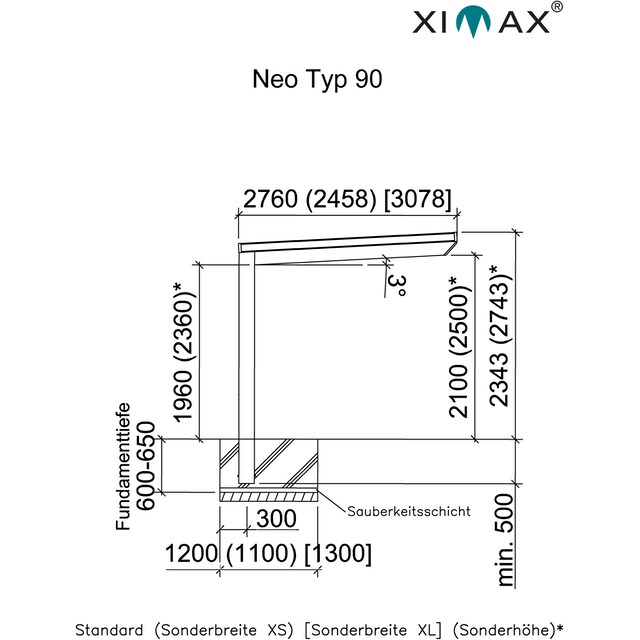 Ximax Einzelcarport »Neo Typ 3150 Typ 90 Standard-Edelstahl-Look«, Aluminium,  290 cm, edelstahlfarben, Aluminium auf Rechnung | BAUR