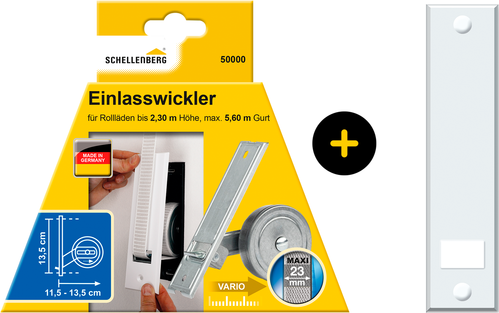 SCHELLENBERG Einlass-Gurtwickler "Unterputz, inkl. Abdeckplatte weiß" Set, 1 Stk. tlg. 13,5 cm Lochabstand für das Rollladensystem Maxi