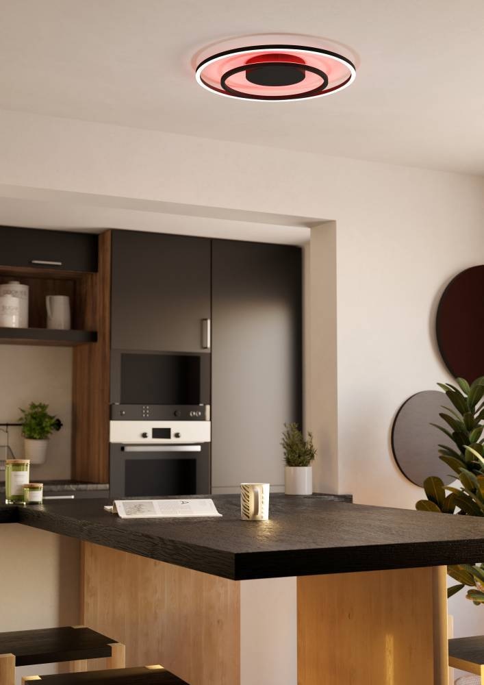 EGLO Deckenleuchte »CALAGRANO-Z Deckenlampe schwarz weiß, ZigBee 3.0, Backlight, Timer«, 1 flammig, Leuchtmittel LED-Modul | LED fest integriert, App / Sprachsteuerung Alexa, ‎‎Ø45cm, exkl. Fernbedienung, Disco-Modus