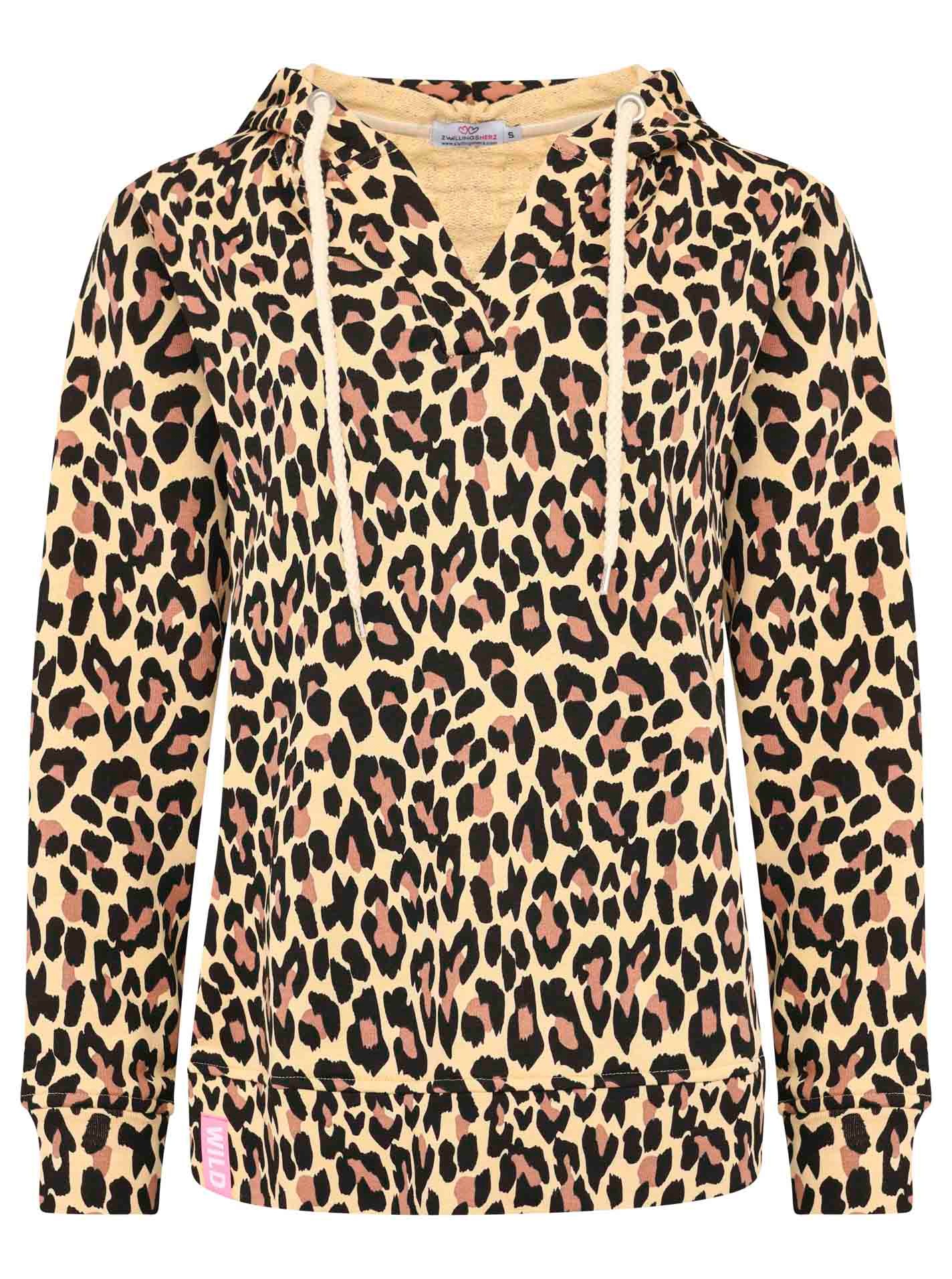 Zwillingsherz Hoodie ""Leo AOP"", Leo-Design mit V-Ausschnitt und Kapuze günstig online kaufen