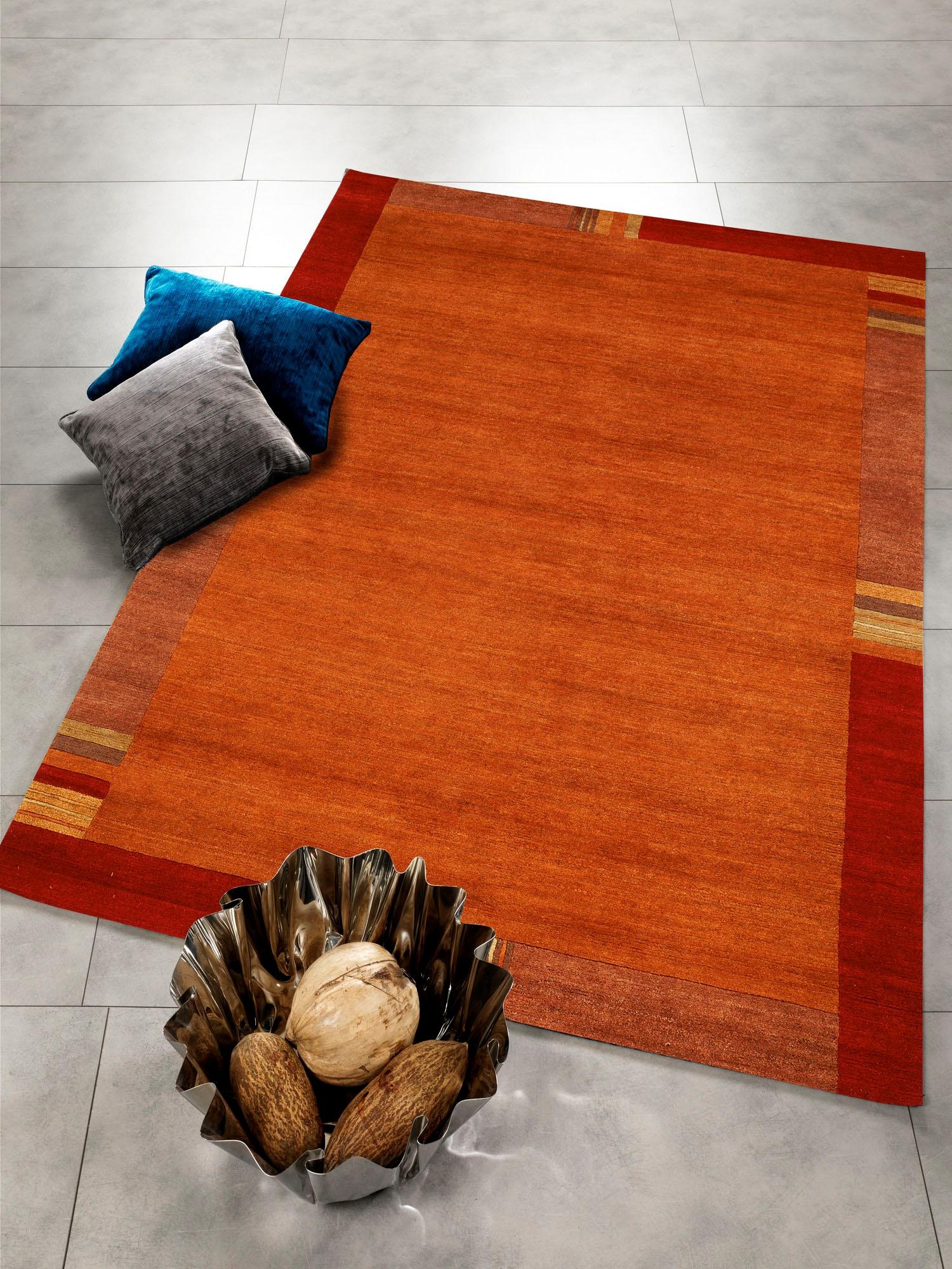 Wollteppich OCI DIE TEPPICHMARKE "Sensation Lakir" Gr. 7, braun (kastanie), B:250cm H:6mm L:350cm, Seide, Wolle, Teppiche, handgeknüpft, Nepal, reine Wolle, Wohnzimmer