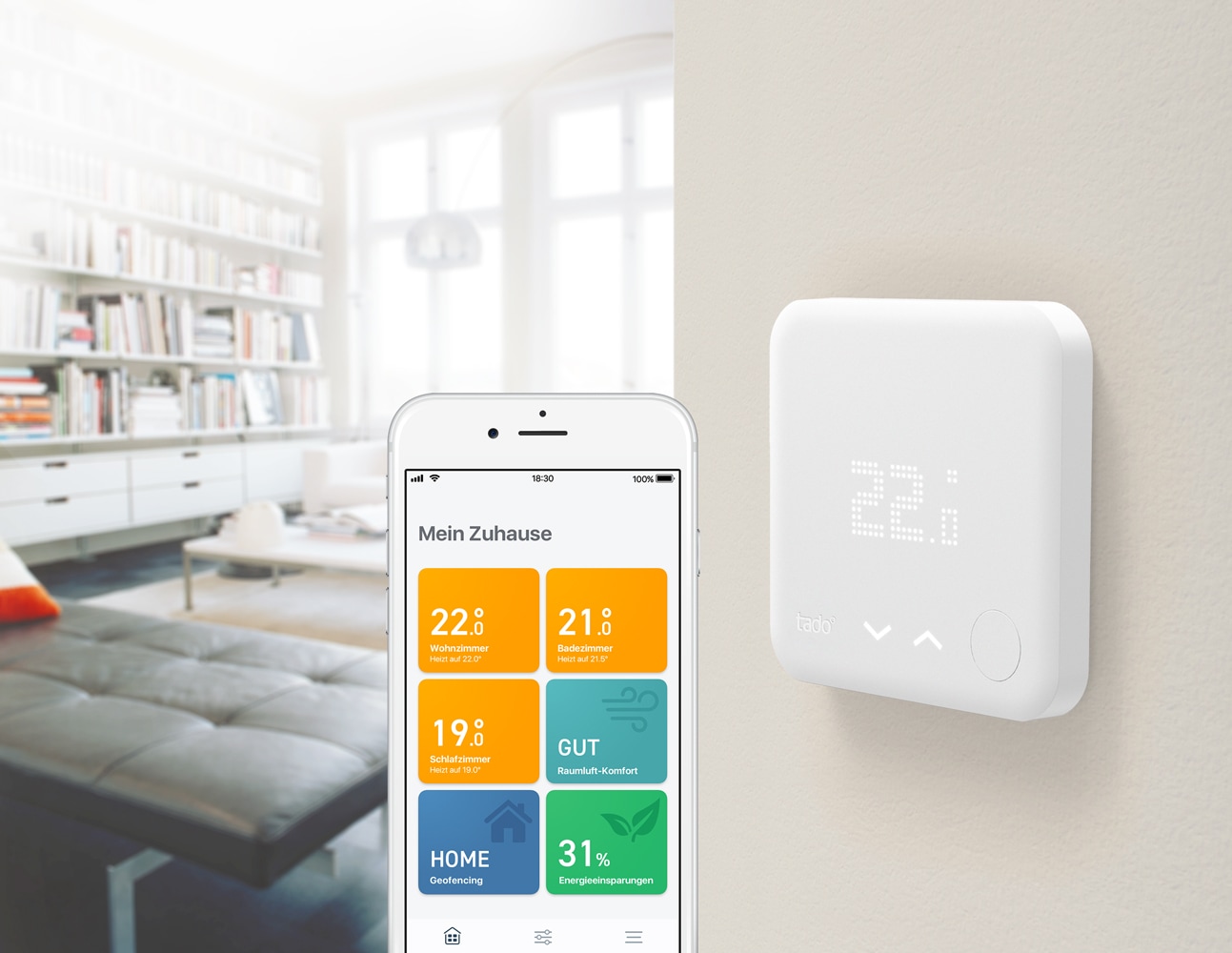 Tado Heizkörperthermostat »Starter Kit - Smartes Thermostat V3+ (Verkabelt) für Heizthermen + FBH«