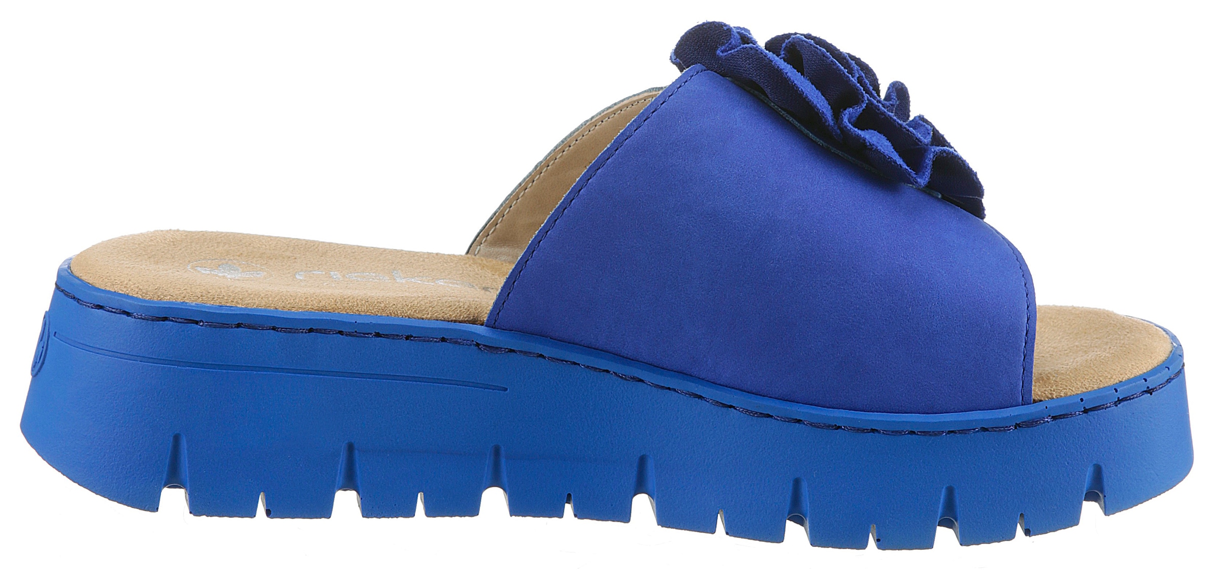Rieker Pantolette, Plateau, Sommerschuh, Schlappen mit praktischem KIettverschluss