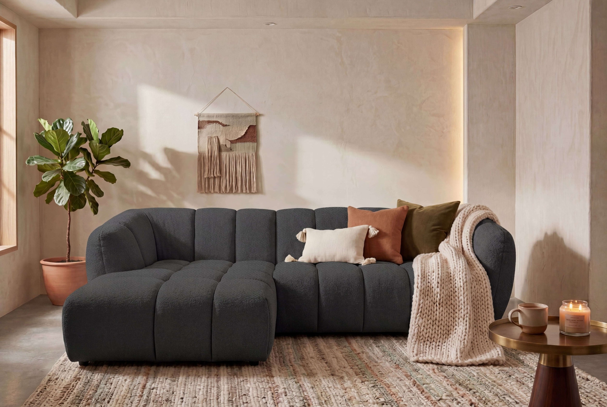 OTTO home Ecksofa "Gerron, Struktur-Chenille-Stoff mit Mélange-Effekt" Breite 271 cm, L-Form, vertikale Steppung, organische Rundungen