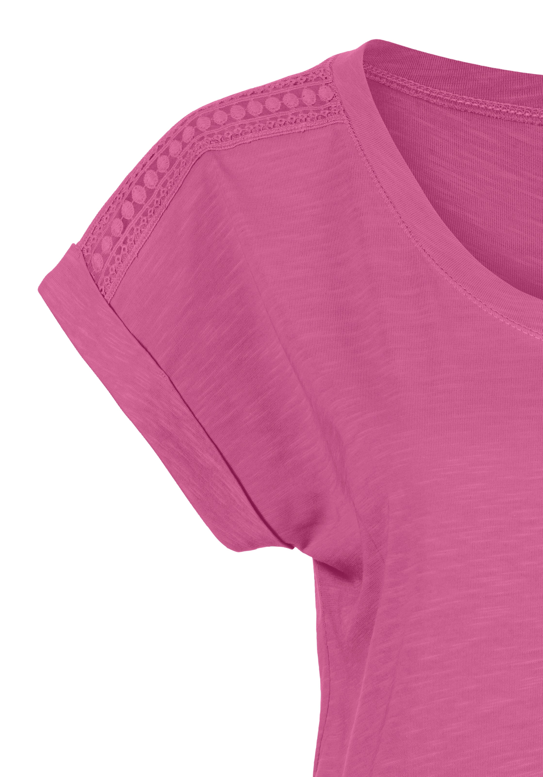 bestellen T-Shirt, an der | BAUR 2er-Pack), mit Vivance für Schulter Häkelspitze (Packung,